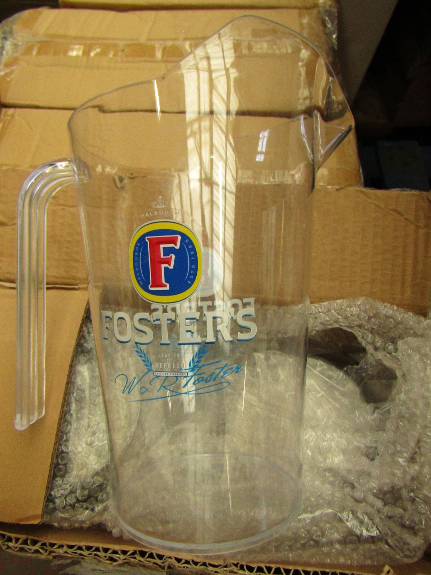6 x Fosters 6 pint Clear Plastic Pitchers new
