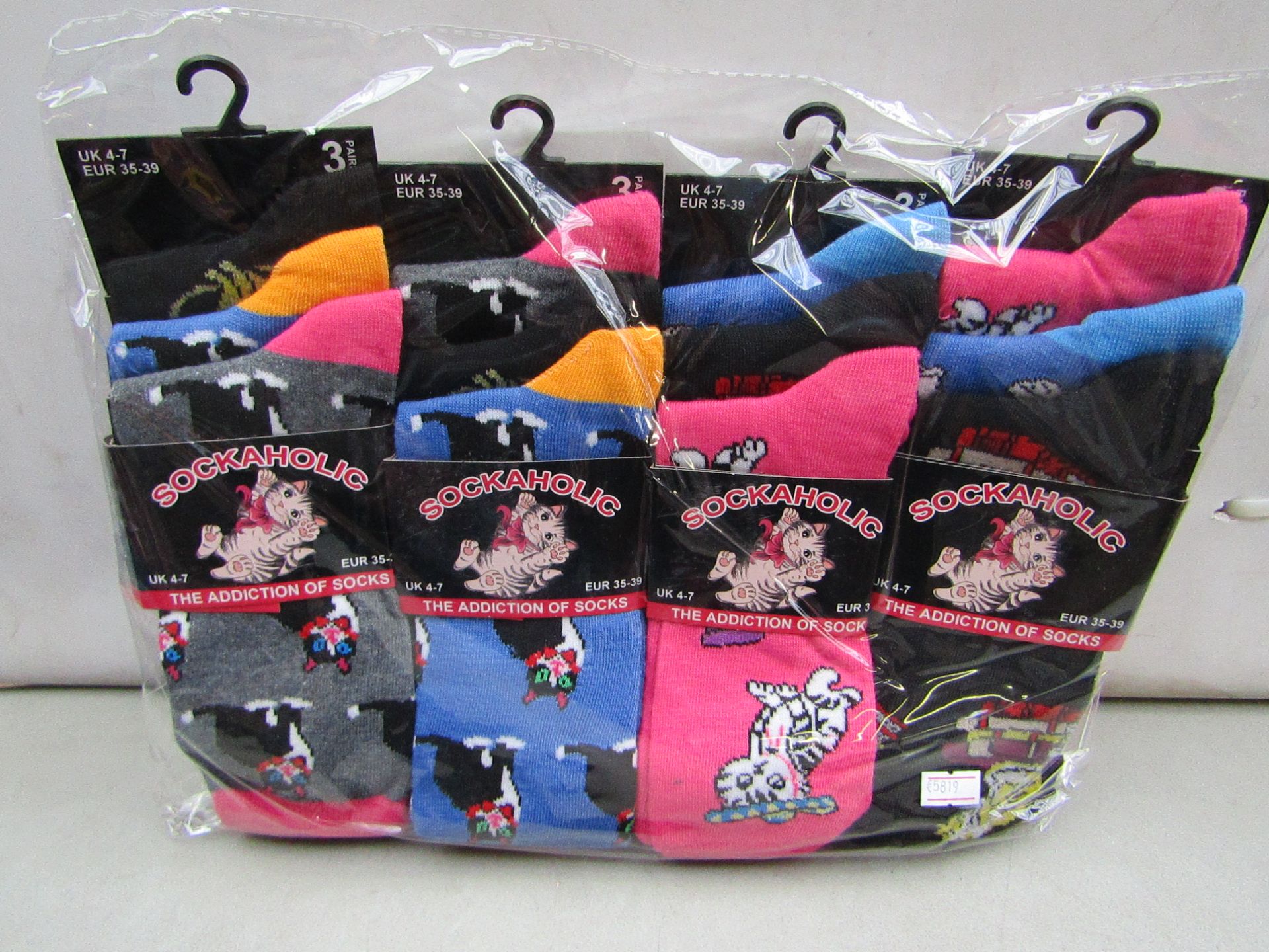 Pack of 12 Ladies Sockaholic design Socks size 4-7 all new in packaging