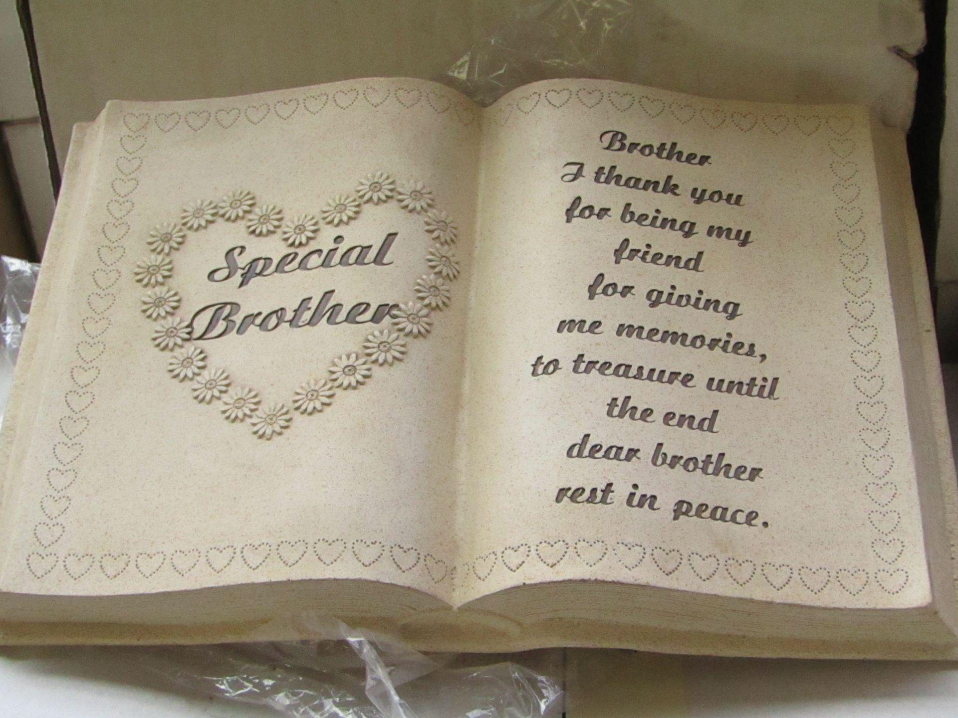 Special brother memorial plaque, unchecked and boxed and boxed.