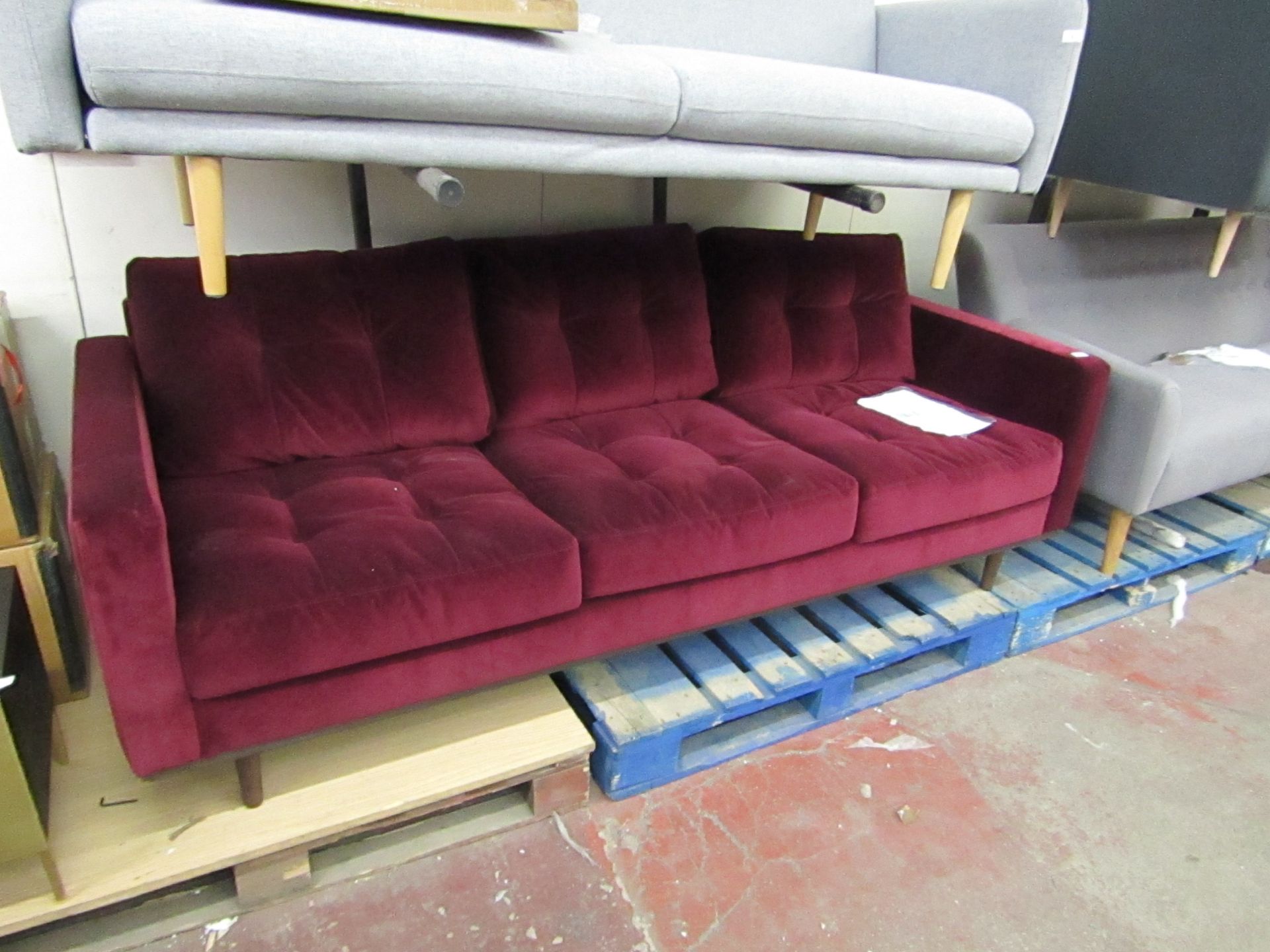 Swoon Berlin 3 seater Bordeaux easy Velvet sofa, RRP £1299