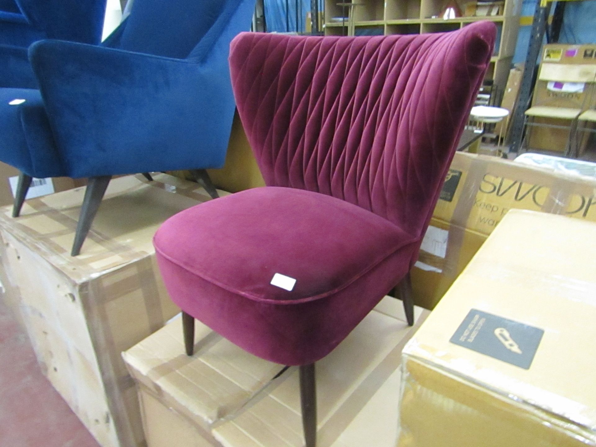 Swoon Quinn MTO chair in Bordeaux Plush Velvet, with Box, RRP £379, please read lot 0 before