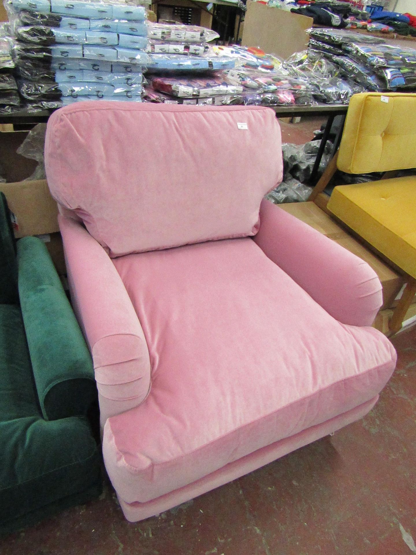 Swoon Aron MTO Armchair in Pink Plush velvet, RRP £399, please read lot 0 before bidding