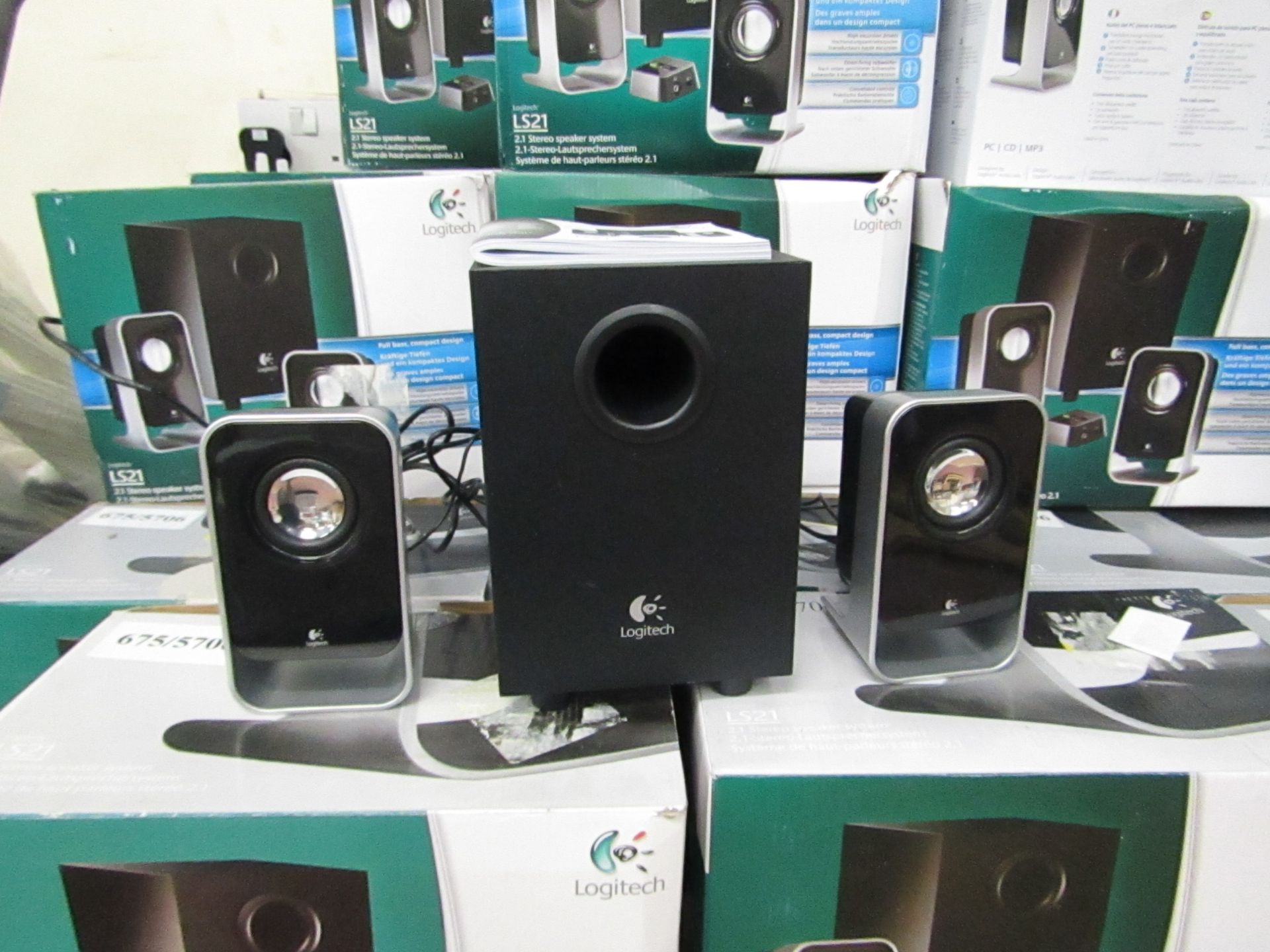 Logitech 2.1 Stereo Speaker System.Tested working & Boxed