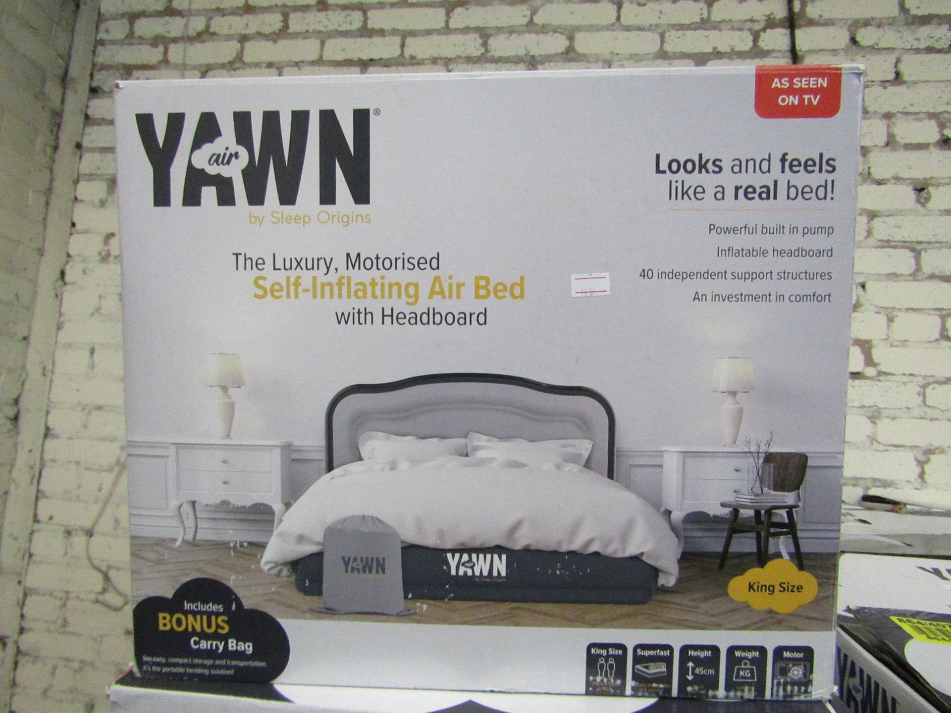 Yawn kingsize Air bed with built in Pump, boxed (box may be damaged), item is unchecked, RRP £79.