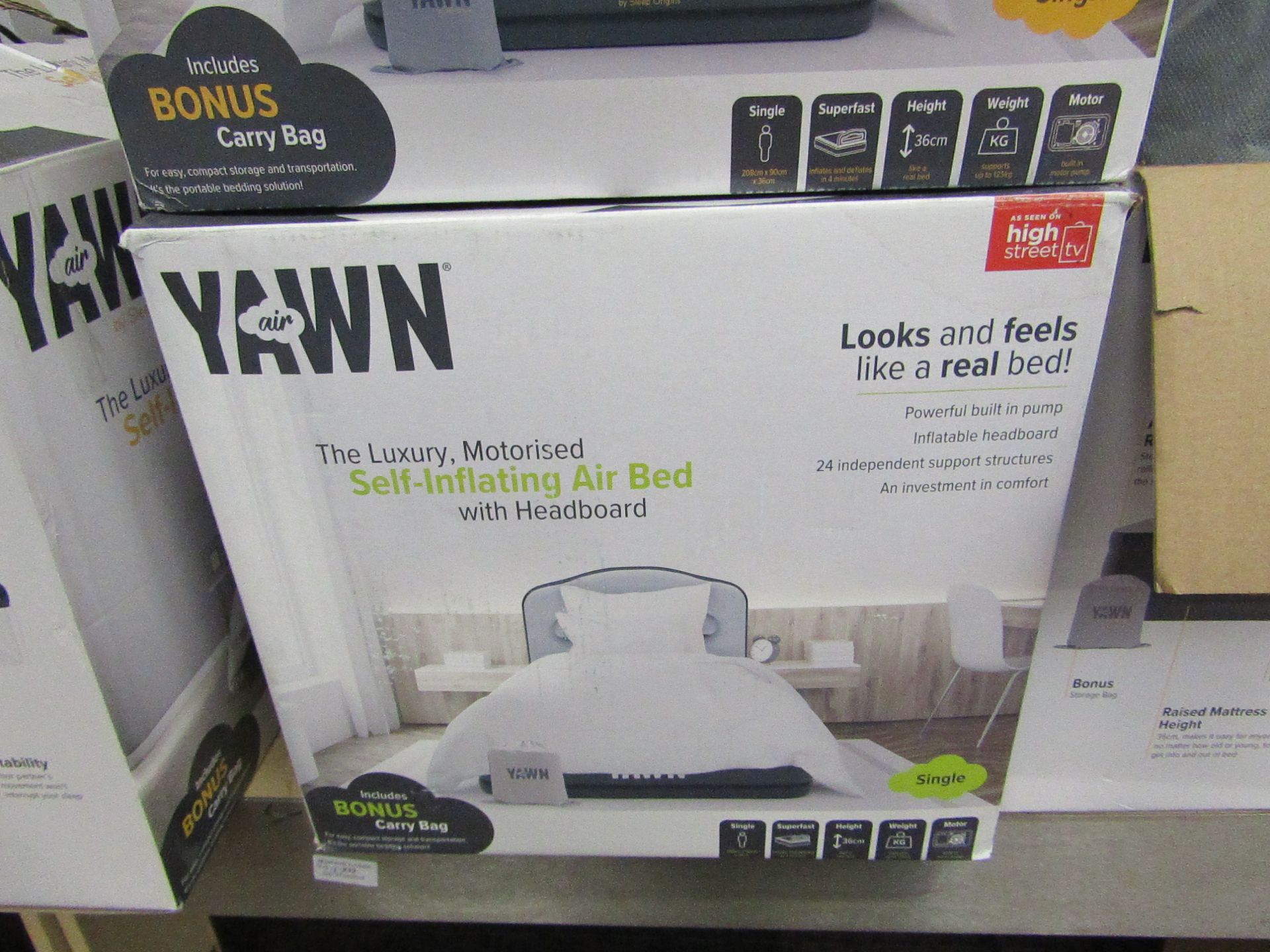 Yawn single Air bed with built in Pump, boxed (box may be damaged), item is unchecked, RRP £59.99 at