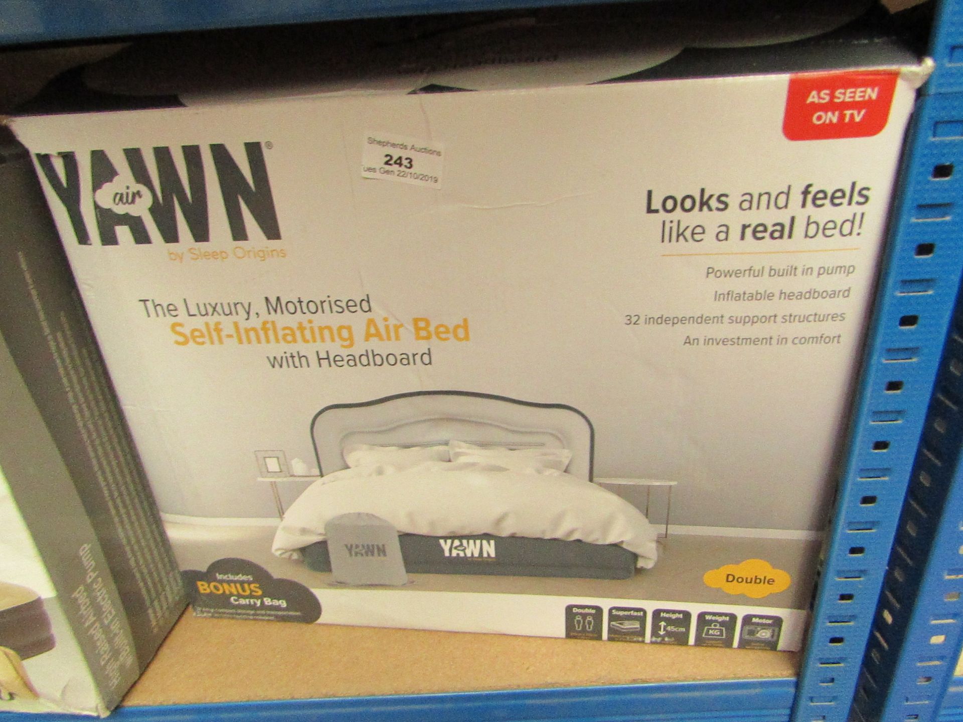 Yawn double Air bed with built in Pump, boxed (box may be damaged), item is unchecked, RRP £59.99 at