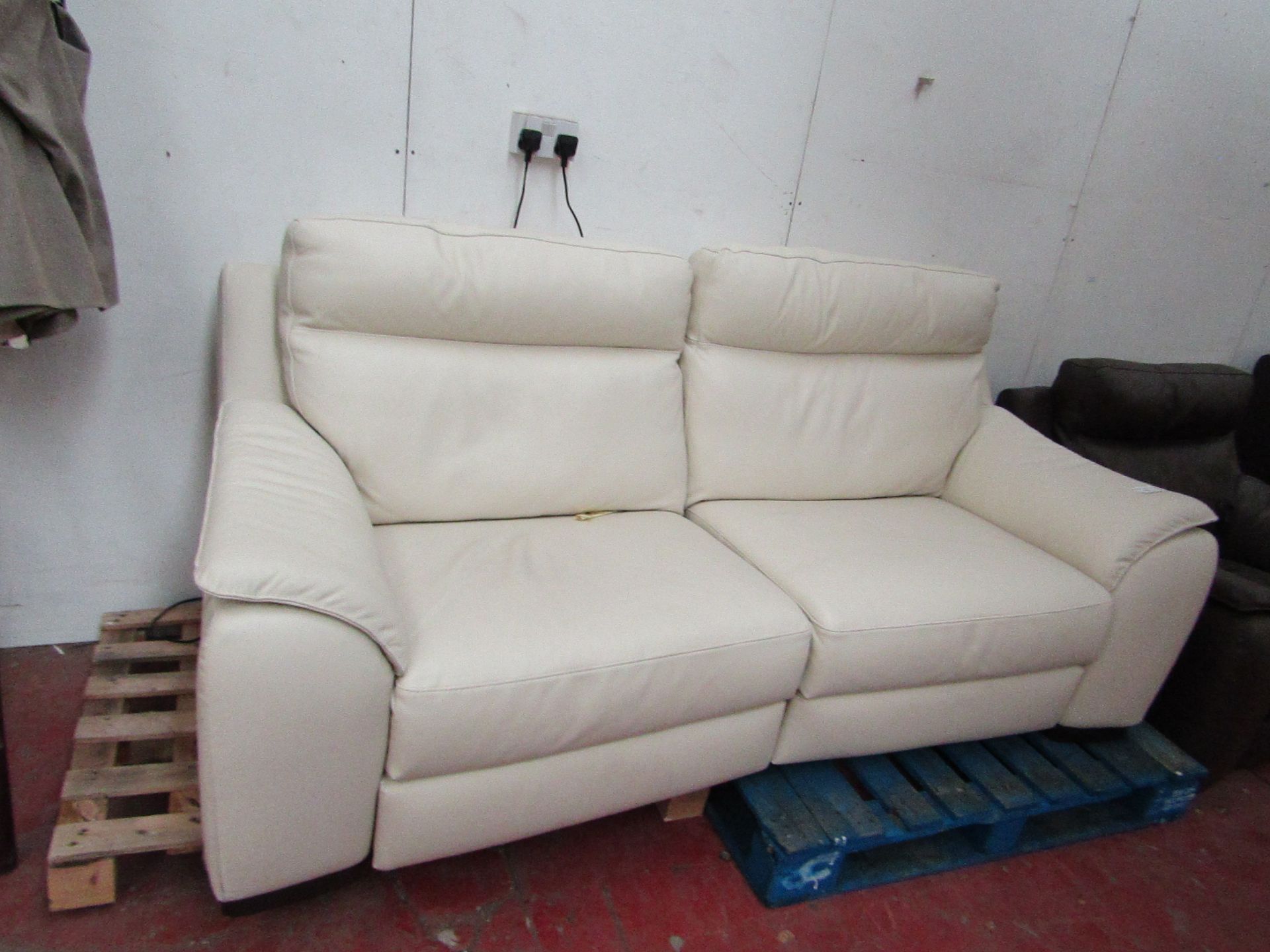 Calia 2 seater Electric Cream leather reclining sofa, tested wrking with no major damage, RRP œ1299