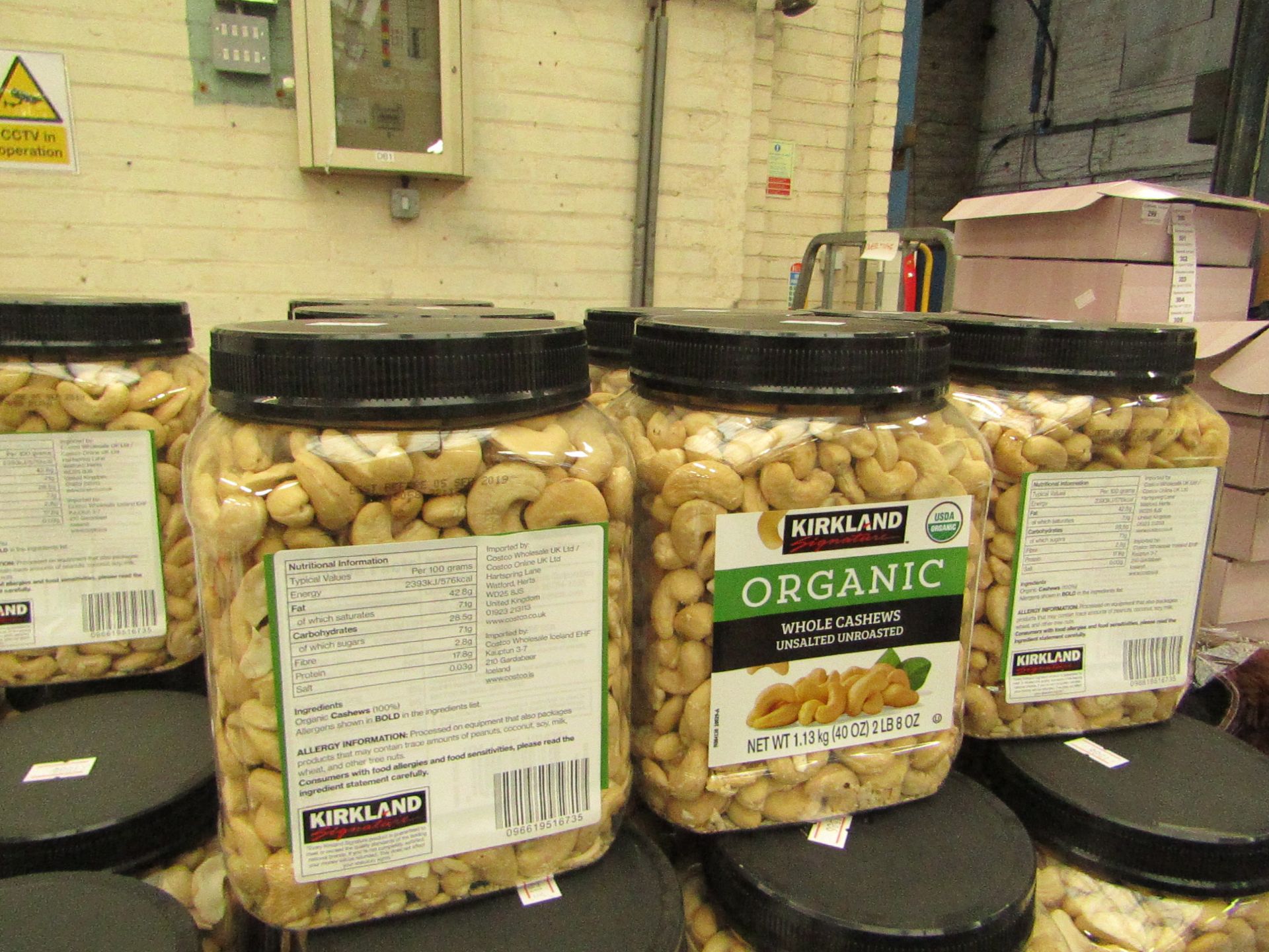 4x Kirkland Organic Whole Cashews (unsalted & Unroasted) 1.13kg.BB 05/09/19.