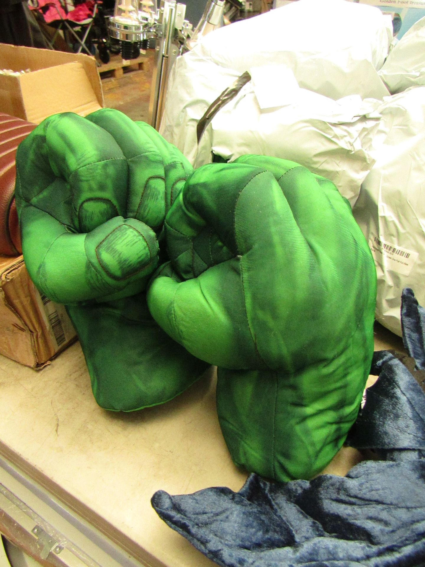 Green Hulk padded gloves, new and packaged.