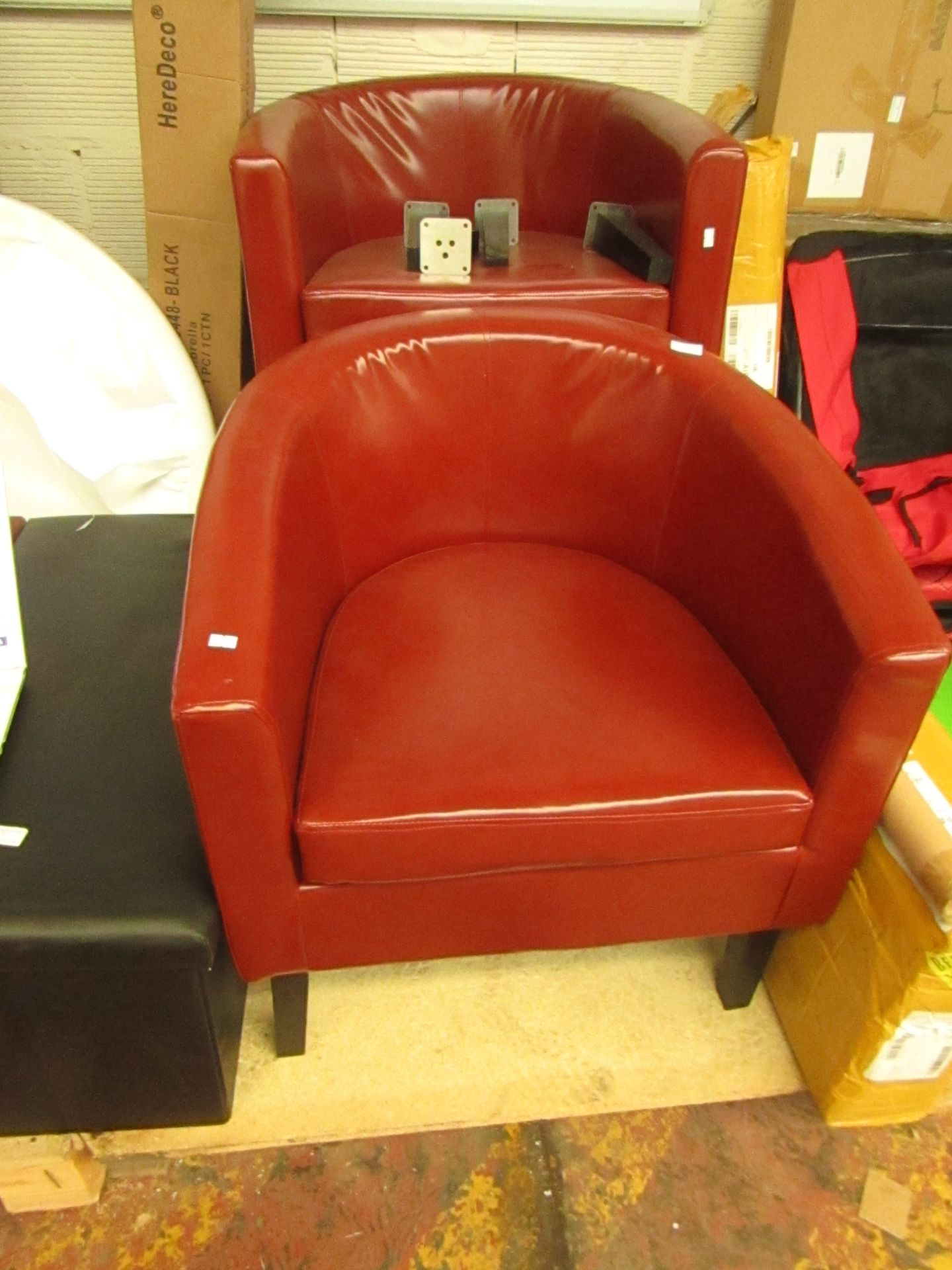 2 x Bonded Leather Tub Chair Armchair for Dining Living Room Office Reception.1 is missing screws