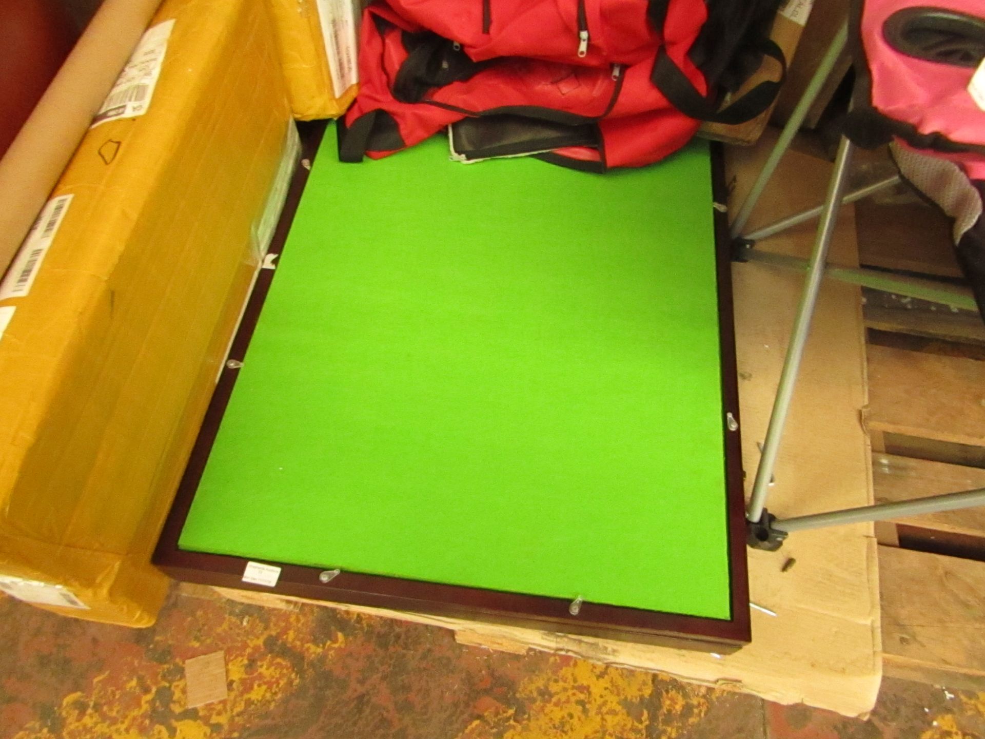 Mobile card table with legs, and in self-contained carry case, unchecked, boxed.