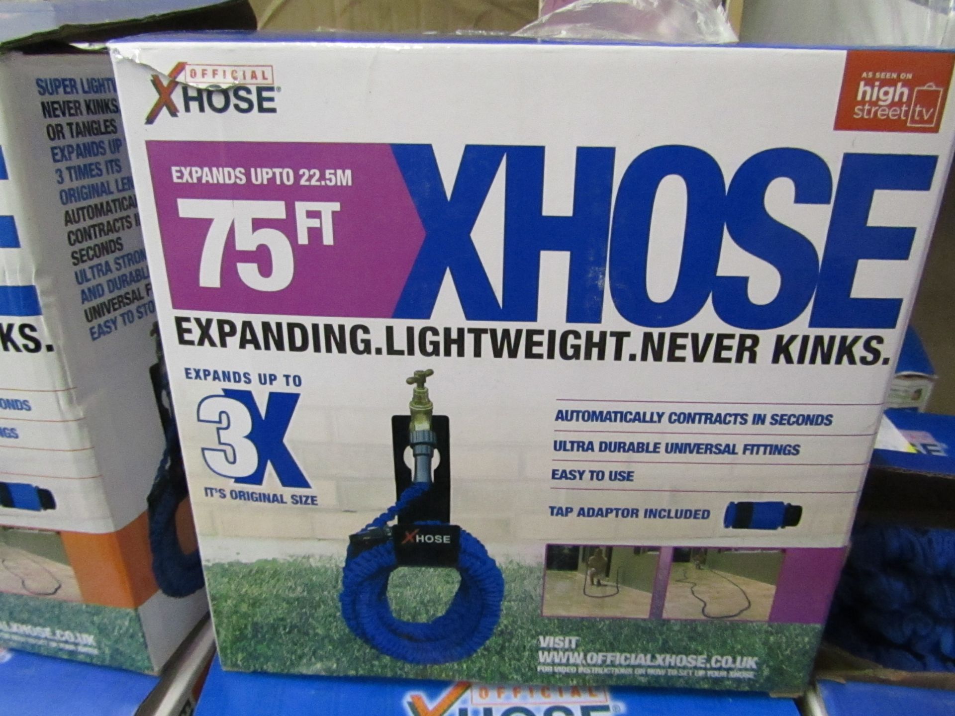 75FT Xhose Expanding Hose.Boxed but unchecked.PLEASE NOTE THIS ITEM CANNOT BE RE-SOLD ON AMAZON OR