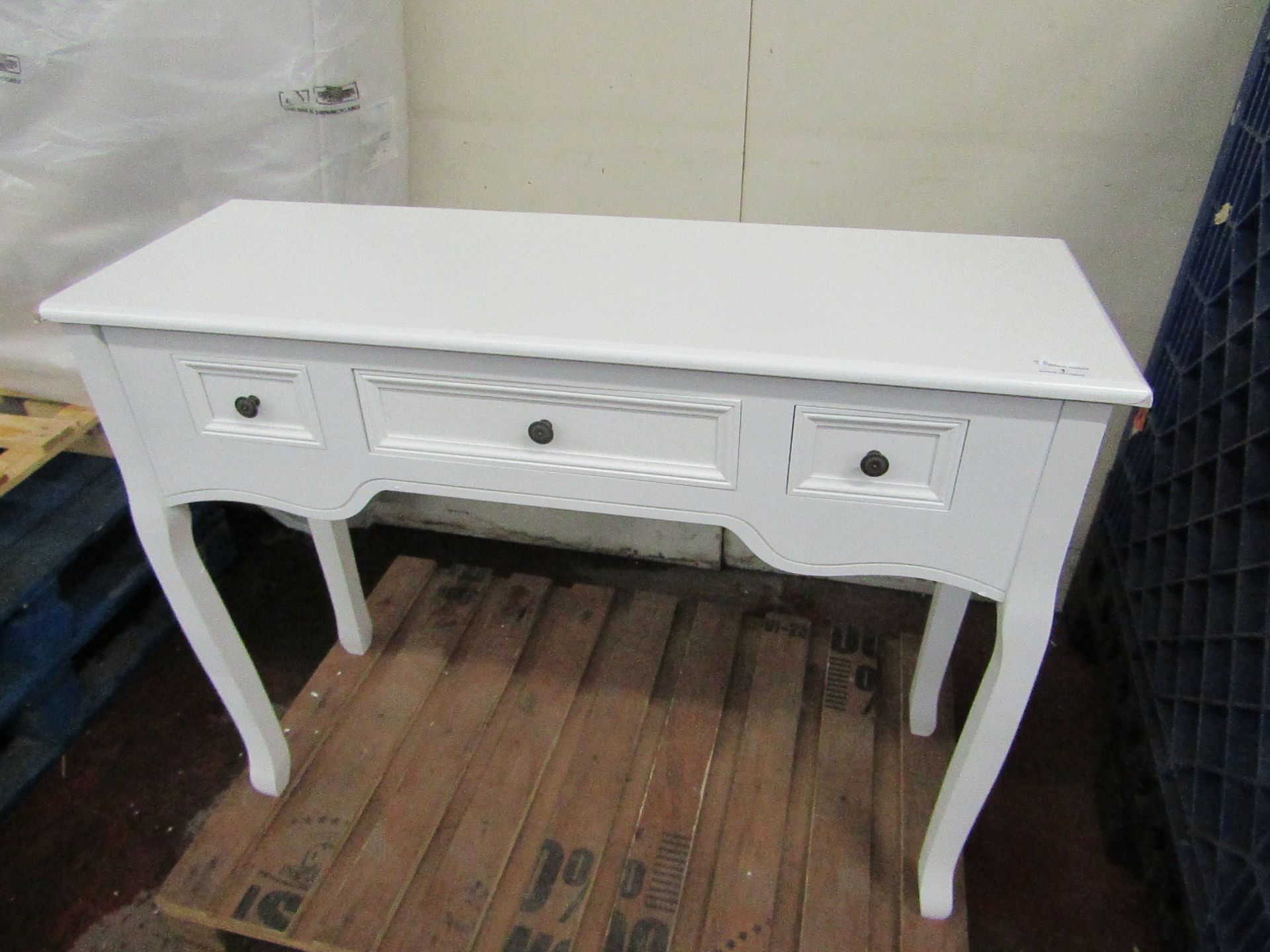 White Dressing/Hallway Table.100cm x 35cm x 77cm. Has a small scuff on the front right hand corner