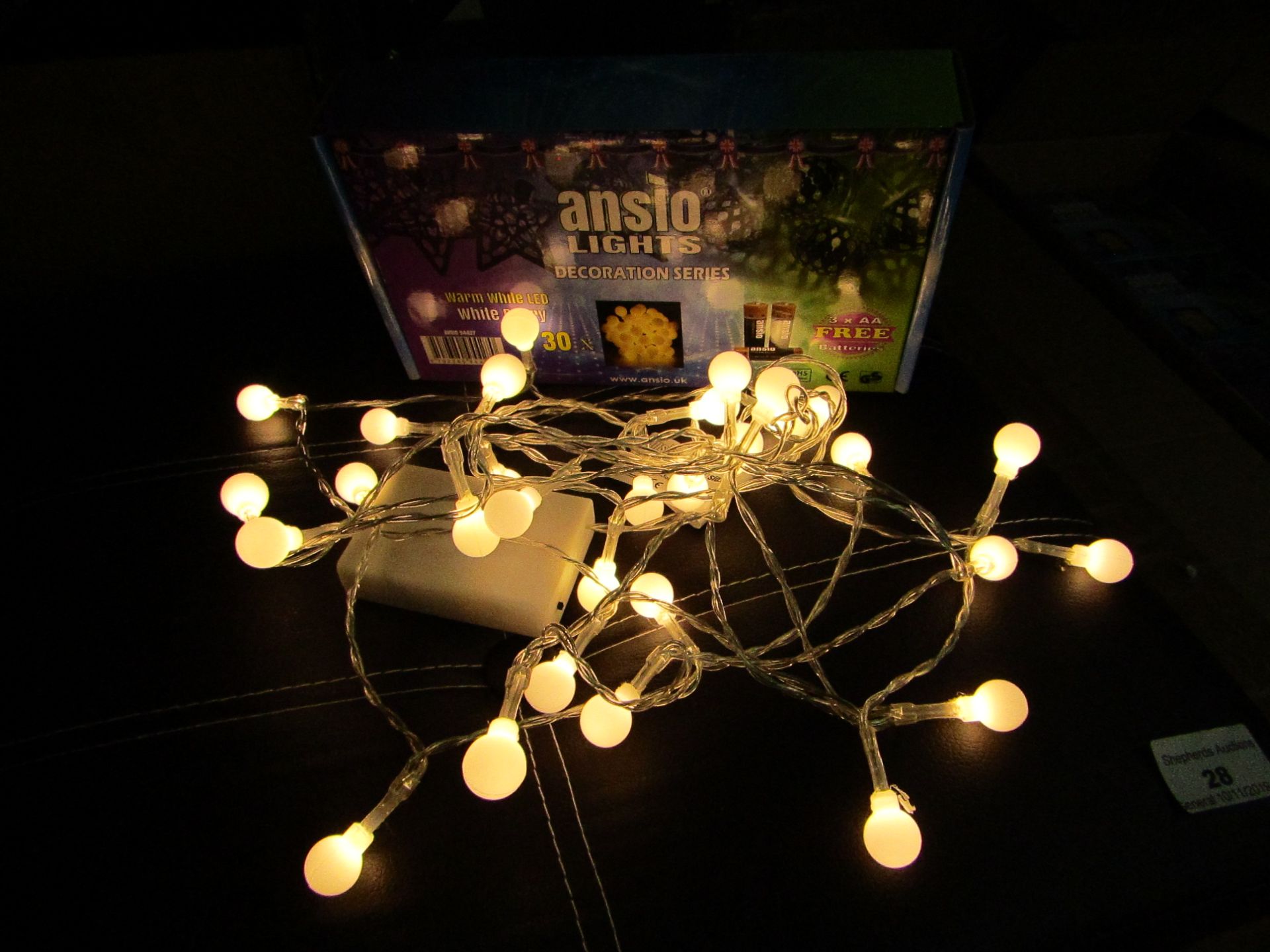 5 x Ansio Warm White LED Berry Lights.30 Lights on each & come with Batteries.New & Boxed