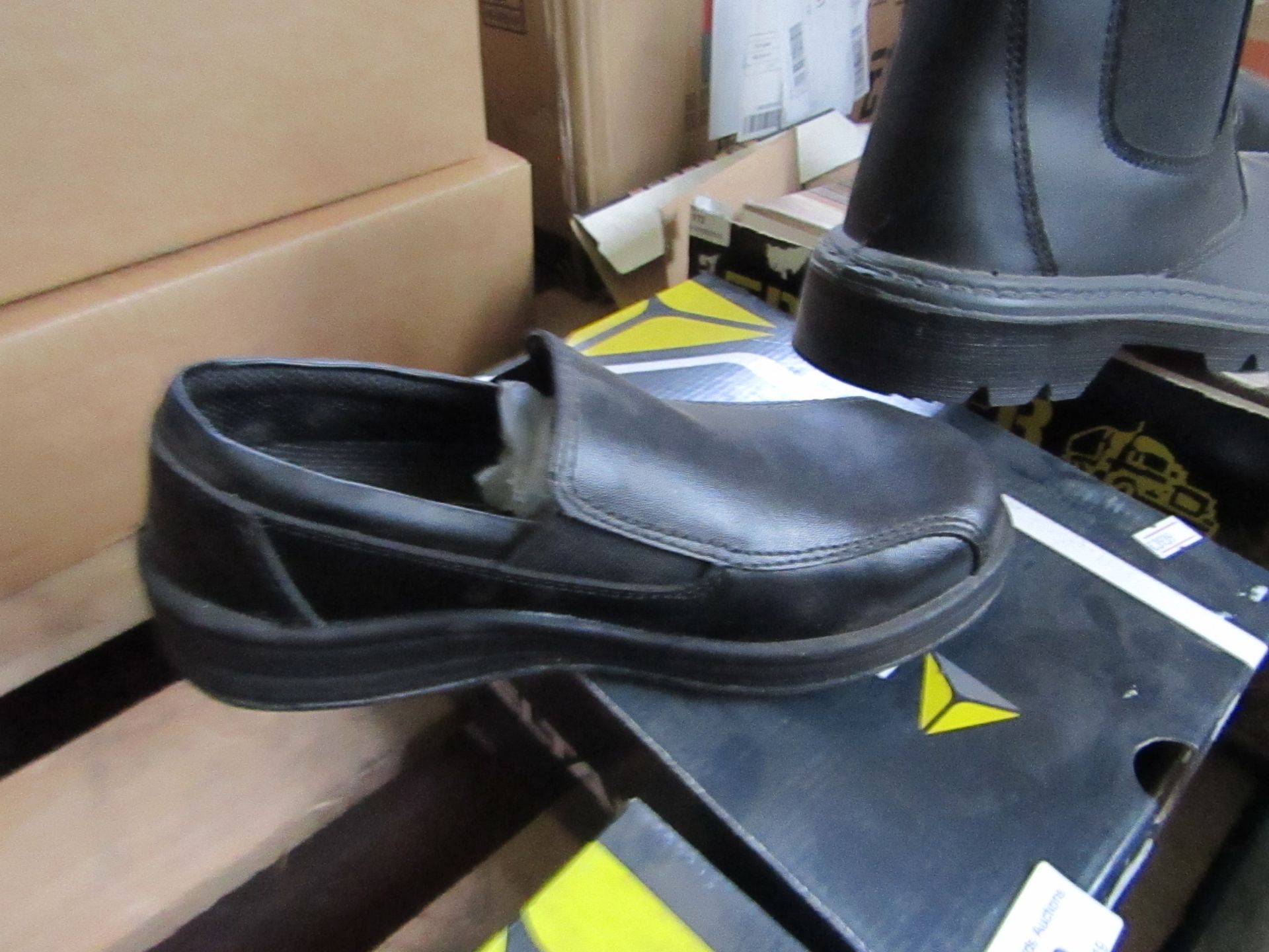 Delta Plus Slip on steel toe cap safety shoes, new, size 3