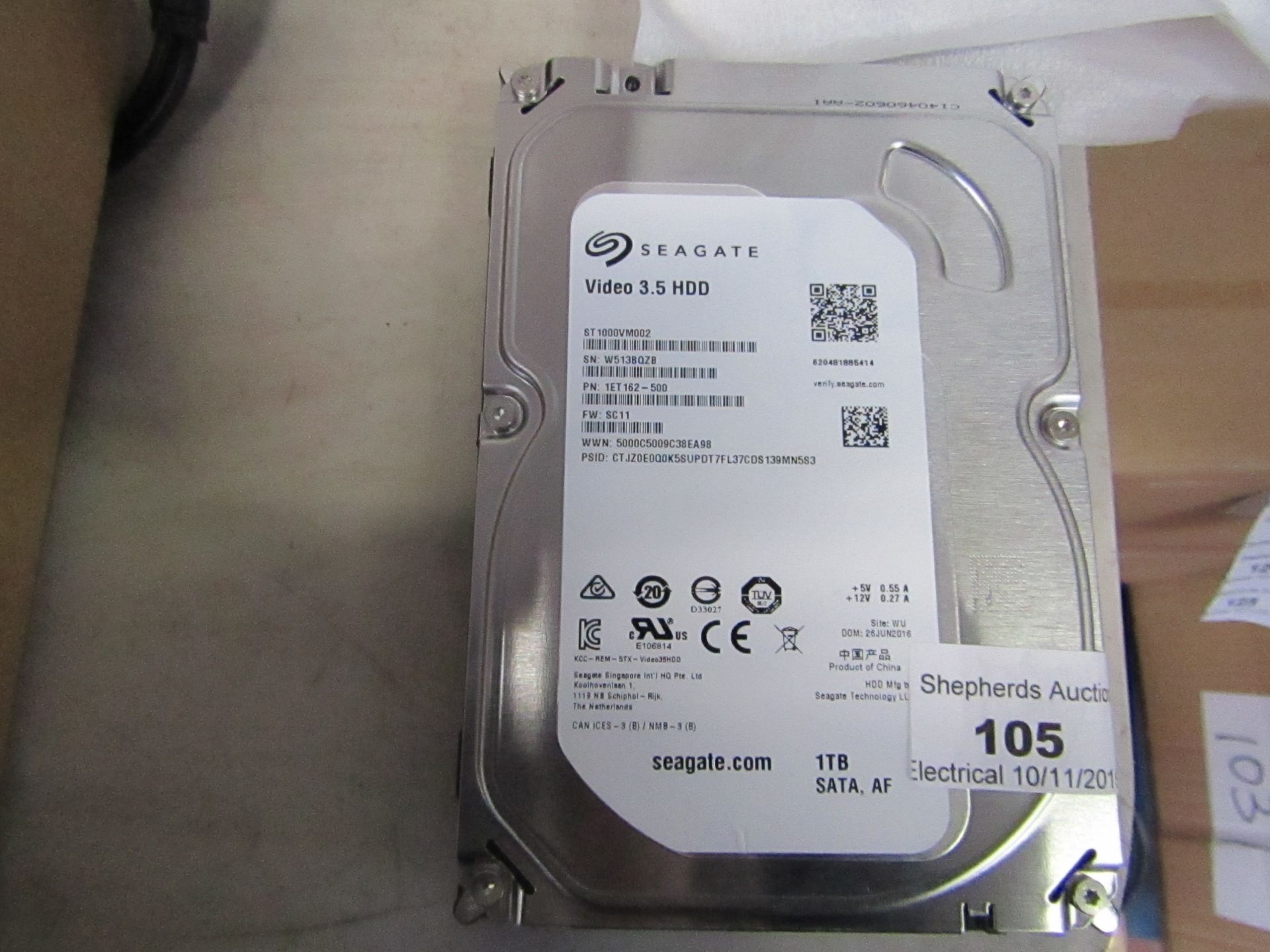 Seagate 3.5 HDD 1TB hard drive, untested.