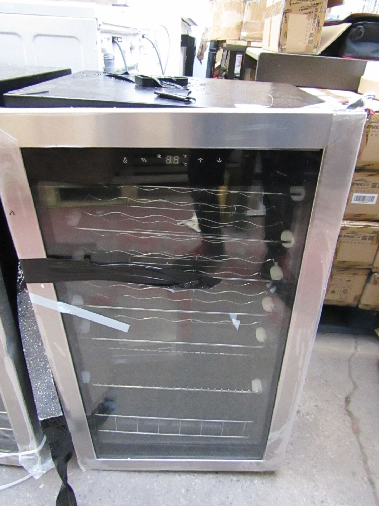 Compressor Wine cooler - tempered glass door, LED display & touch screen control, no power, and door