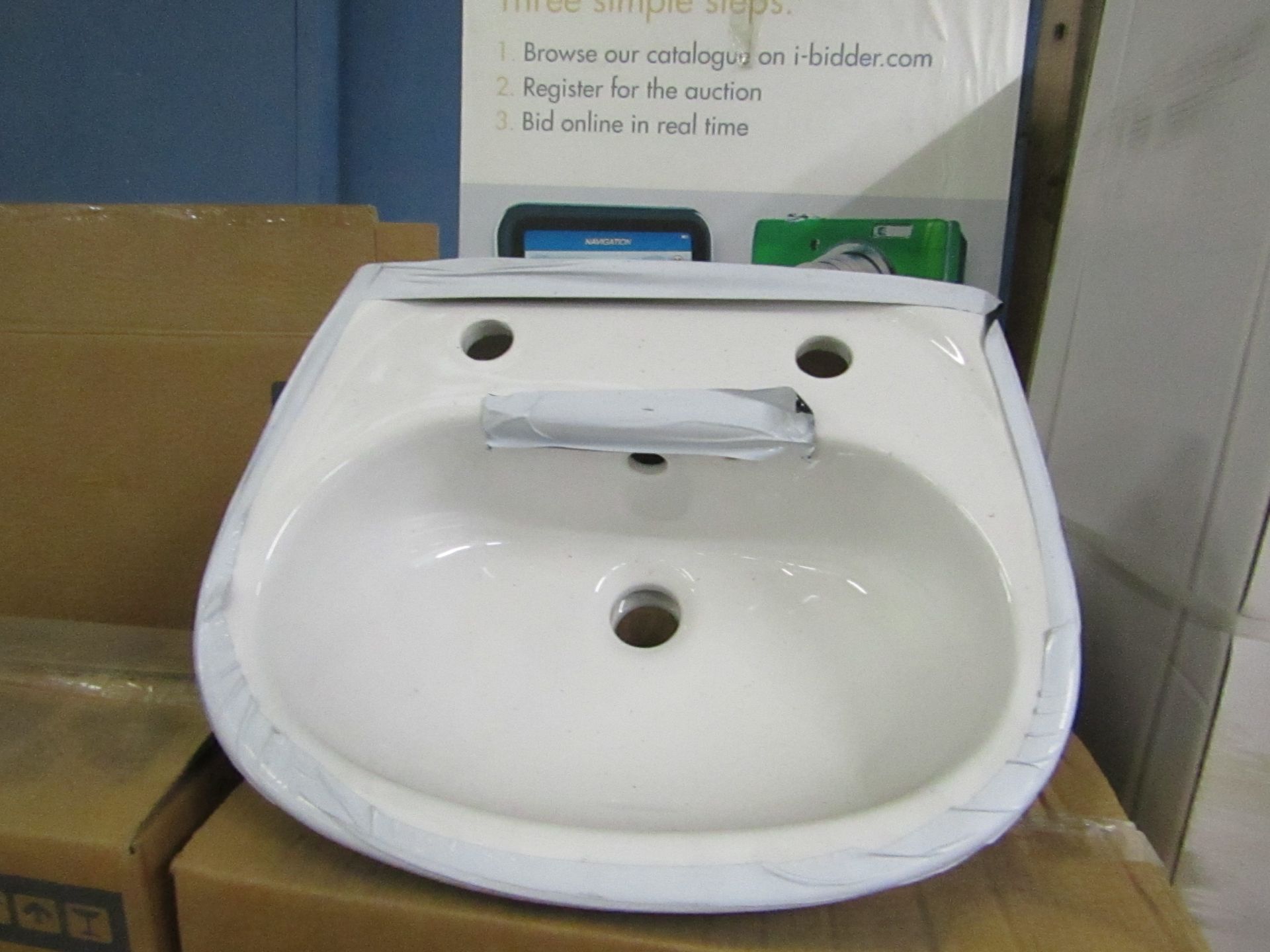 Vitra Oxford 2TH cloakroom basins, all new and boxed.