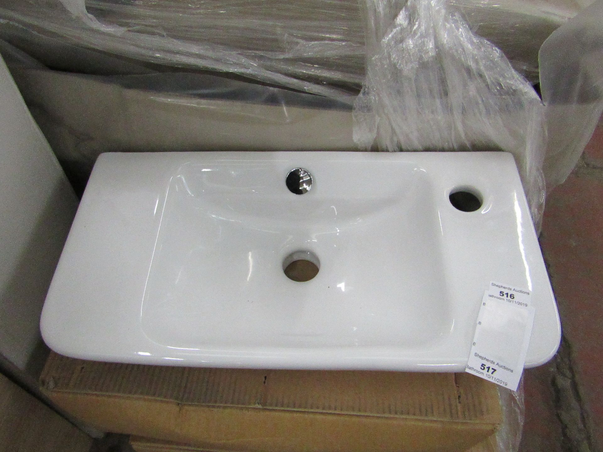 Emma Square 500mm hand basin, new and boxed.