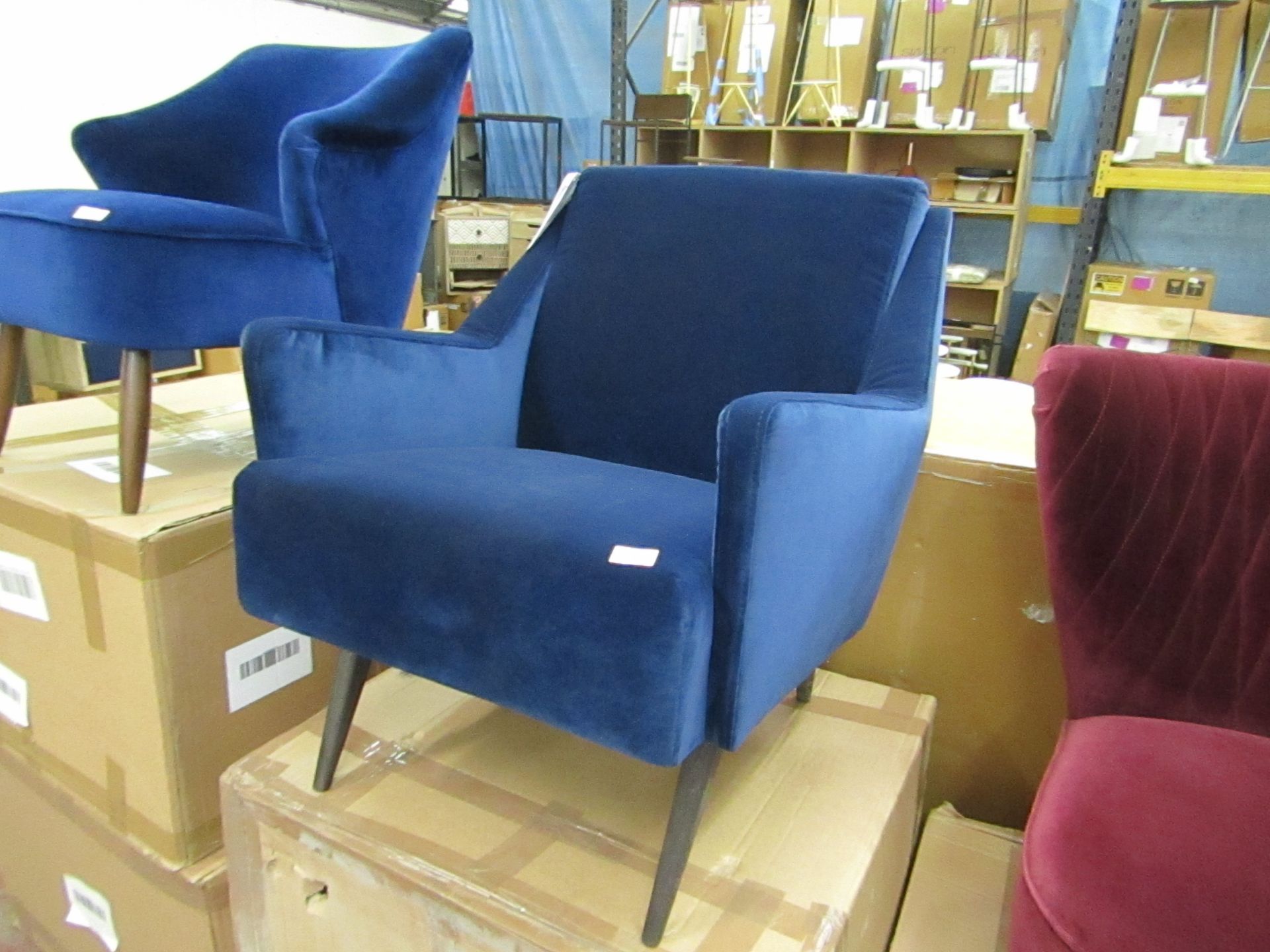 Swoon Rune easy Velevet indigo arm chair, with box, RRP £449