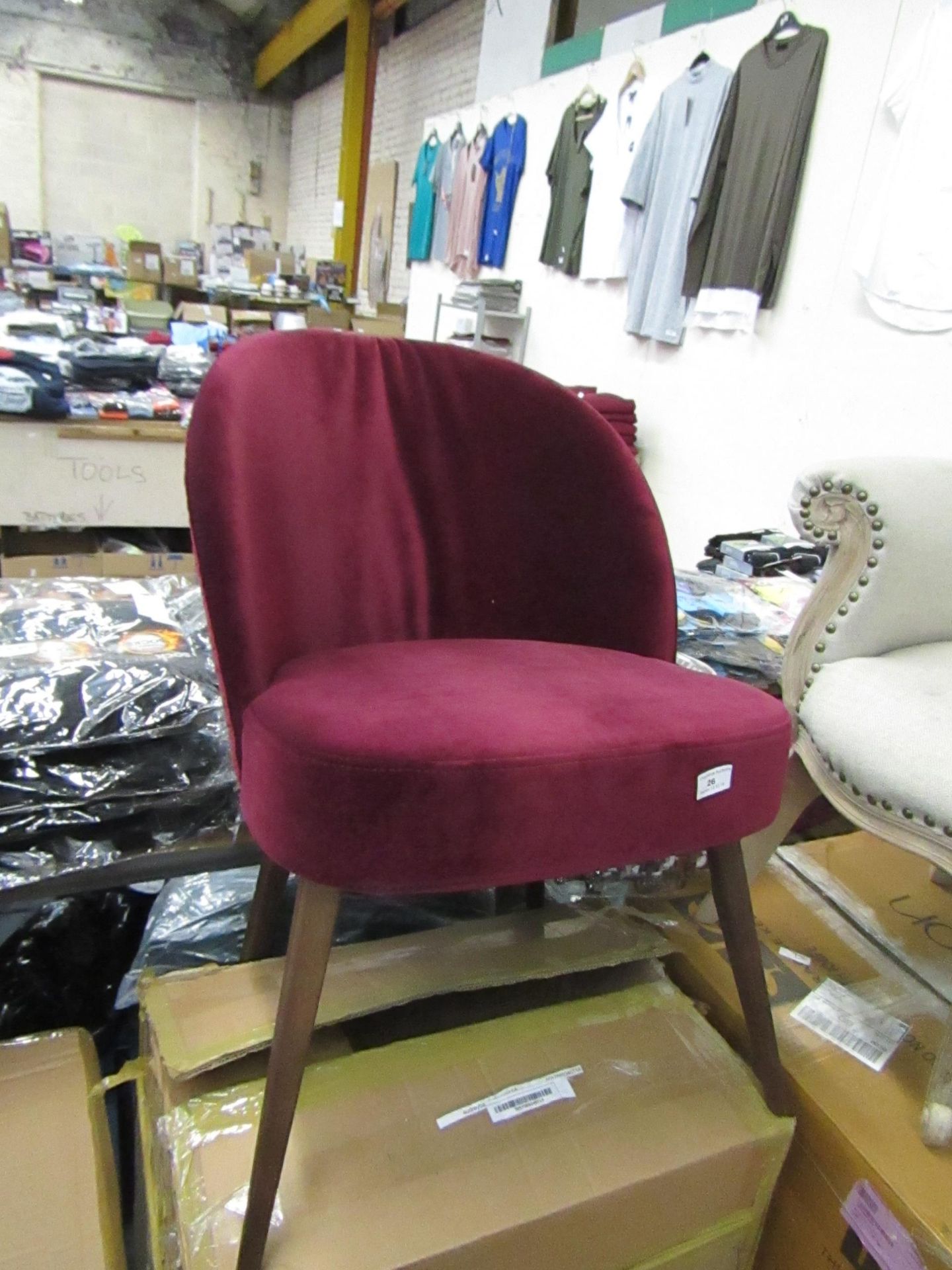 Swoon Quinn MTO chair in Bordeaux Plush Velvet, with Box, RRP £379, please read lot 0 before