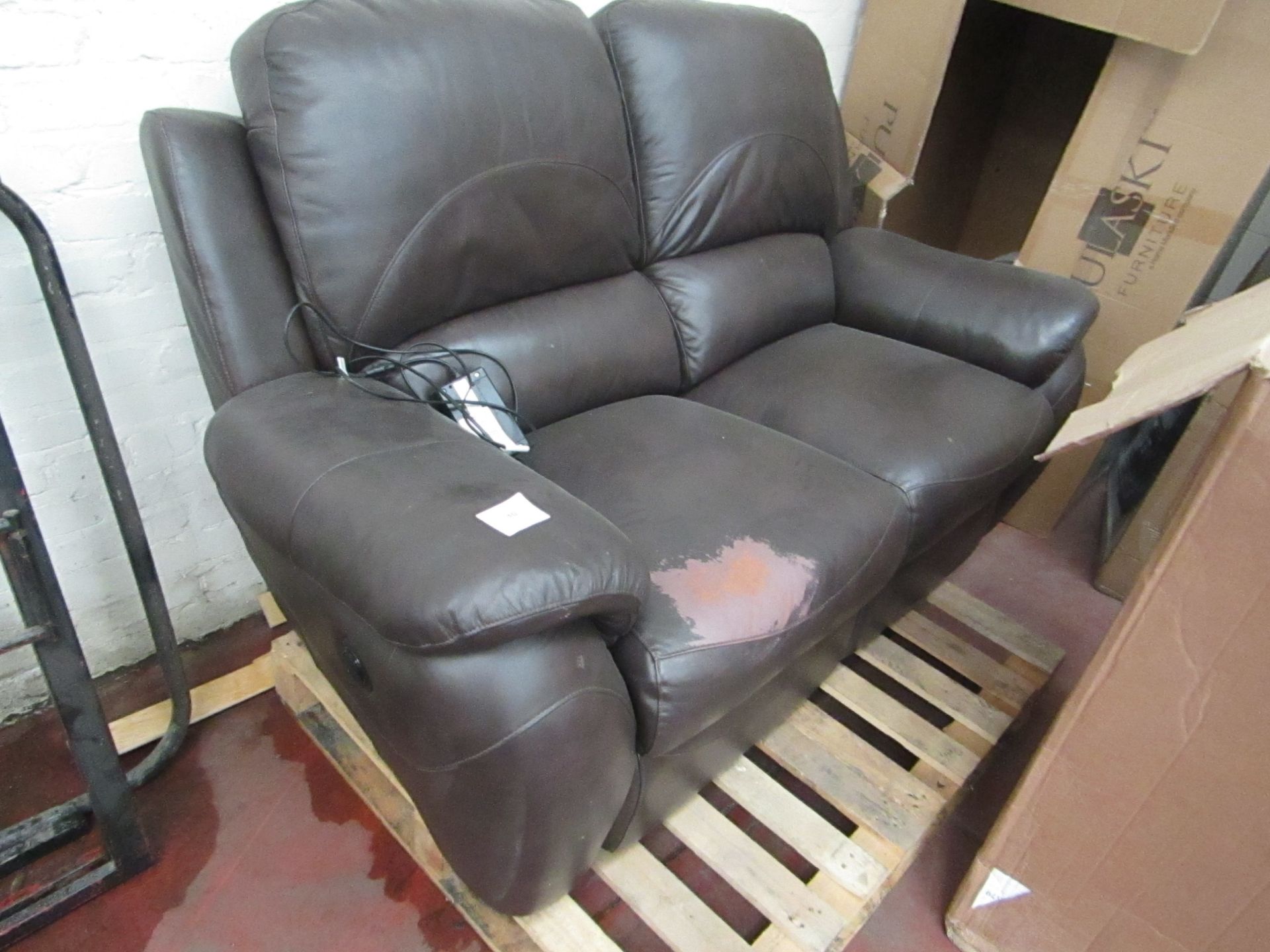 La Z Boy Electric Brown leather reclining sofa, tested working but has damage to the seat