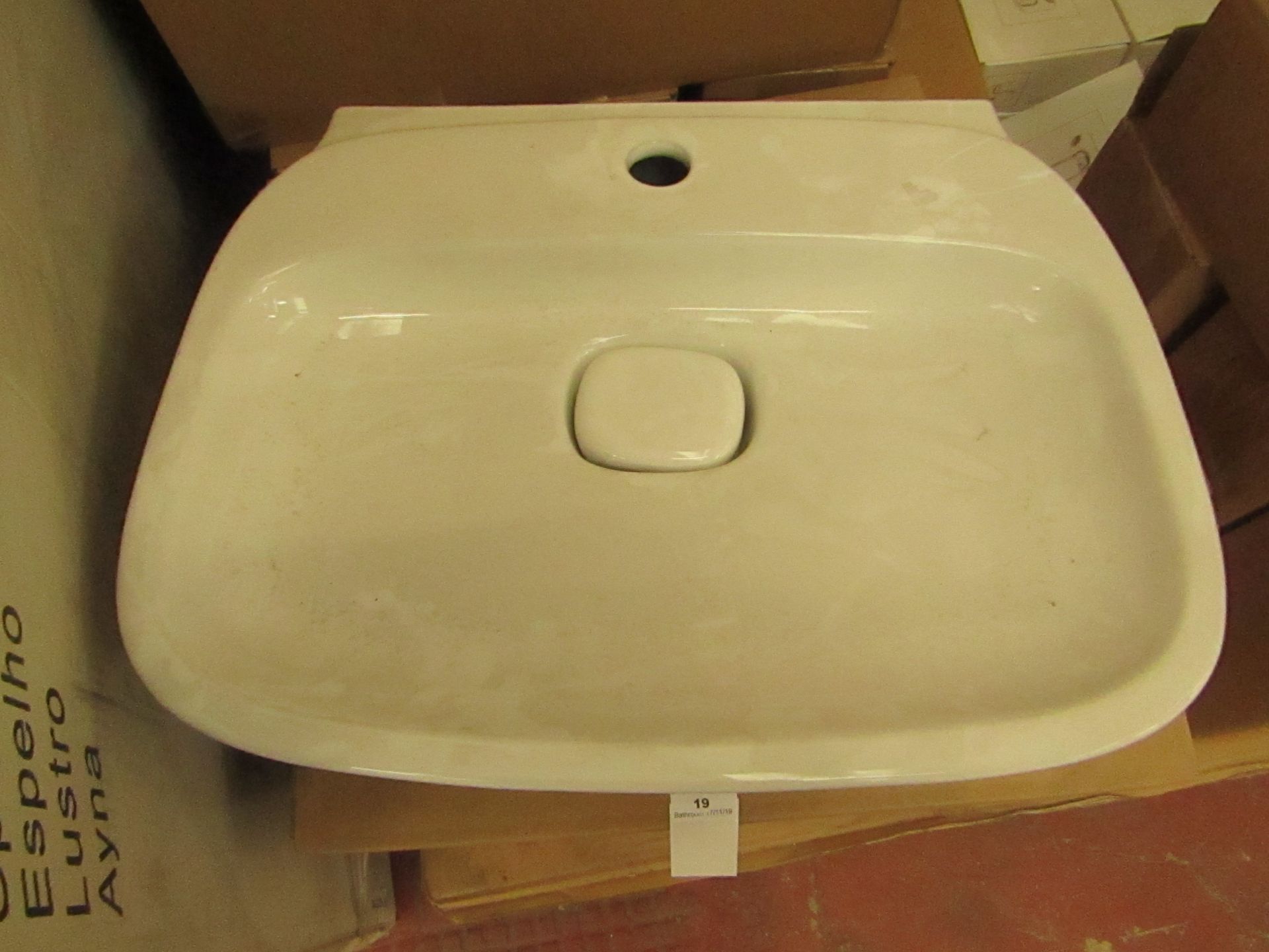 Laufen made 500mm 1 tap Hole sink with porcelain drain cover, new and boxed.