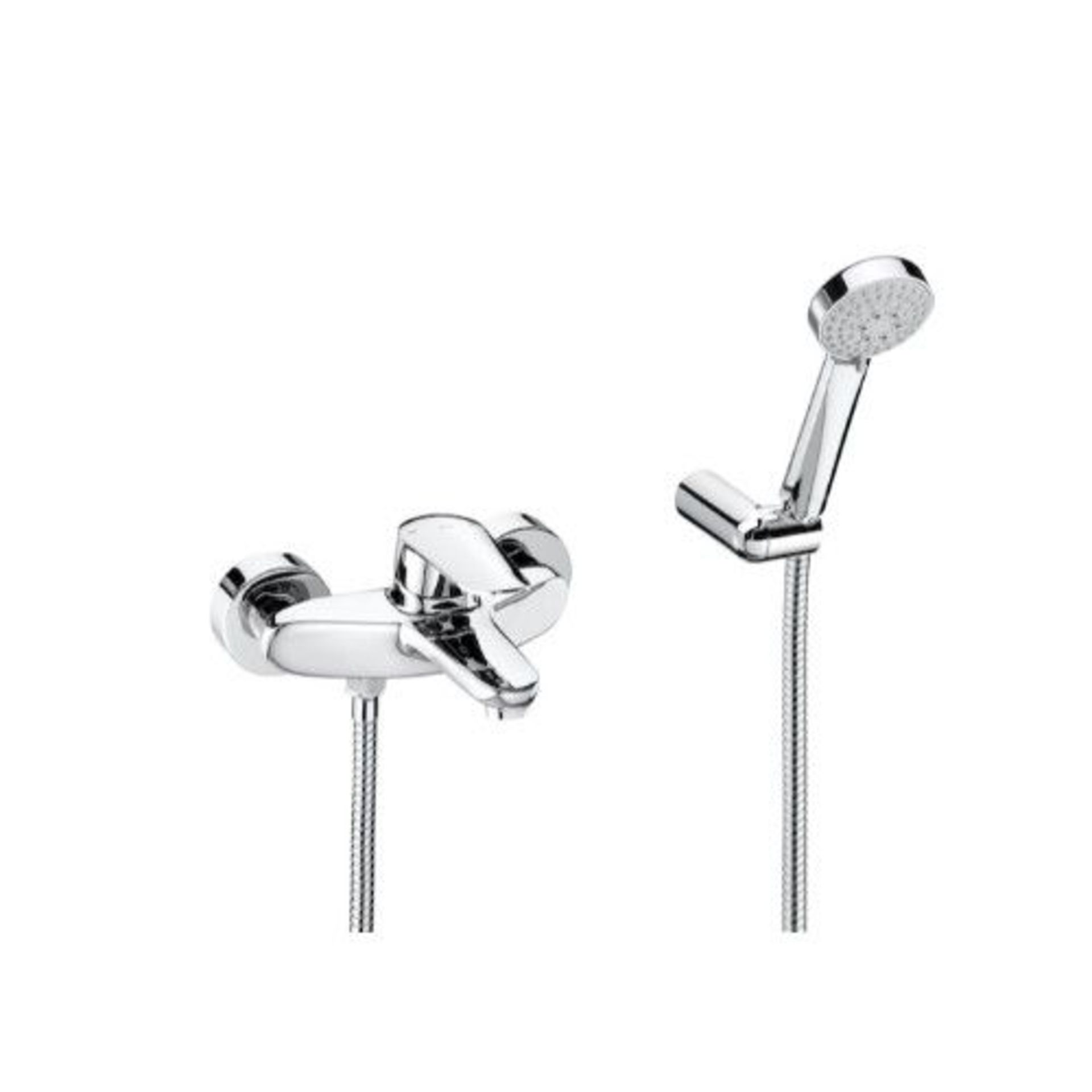 Roca Logica wall mounted bath/shower mixer tap with hand shower, hose and bracket, new and still