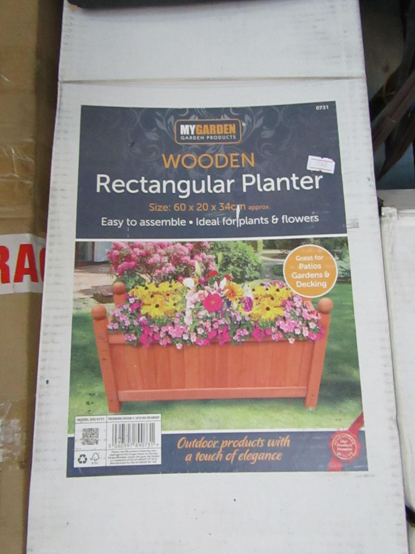 My Garden Wooden Rectangular Planter. 60cm x 20cm x 34cm.Boxed but unchecked