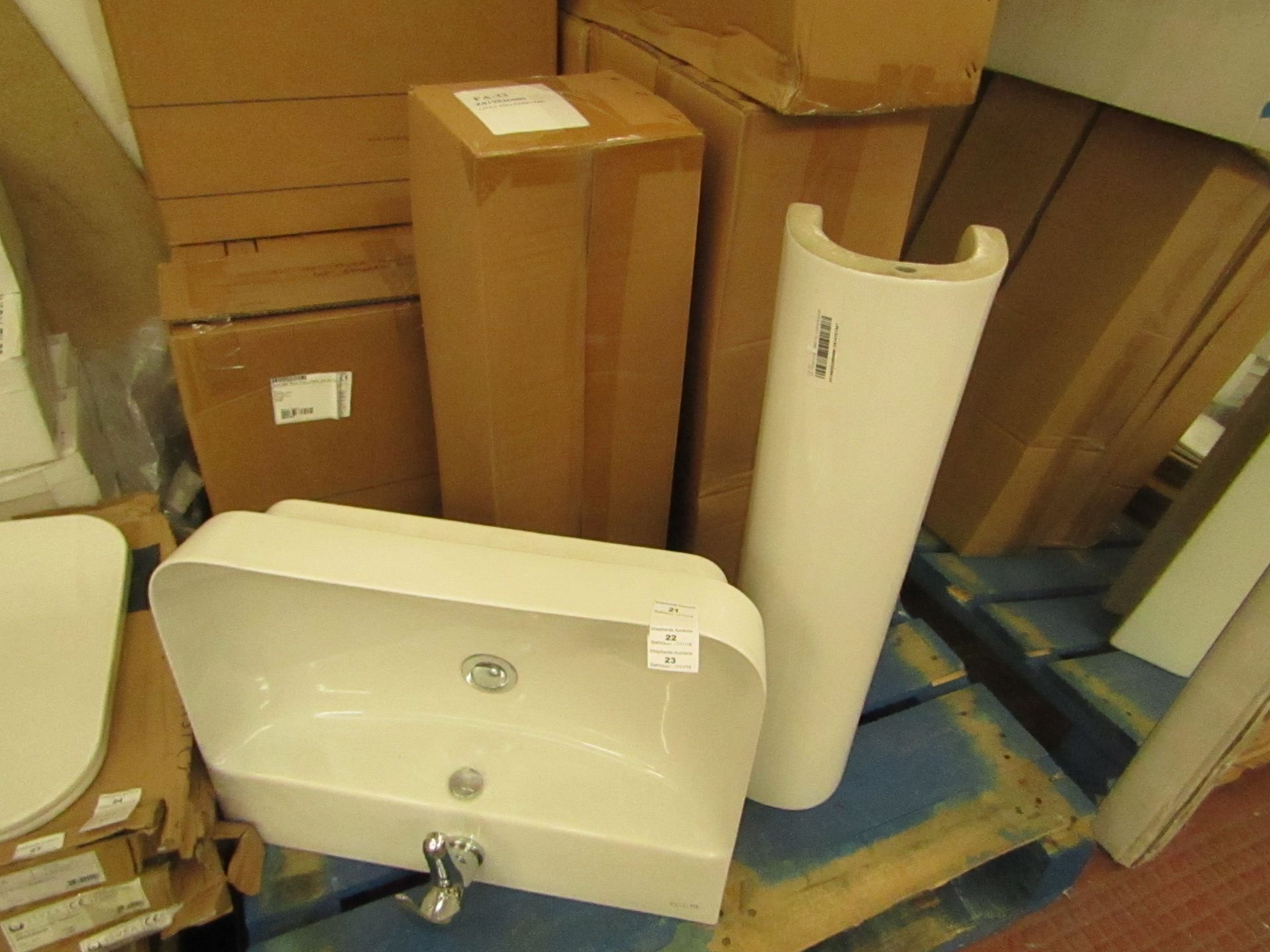 Bathroom sink set containing; isvea 570mm basin, mono mixer tap with waste trap, laufen universal