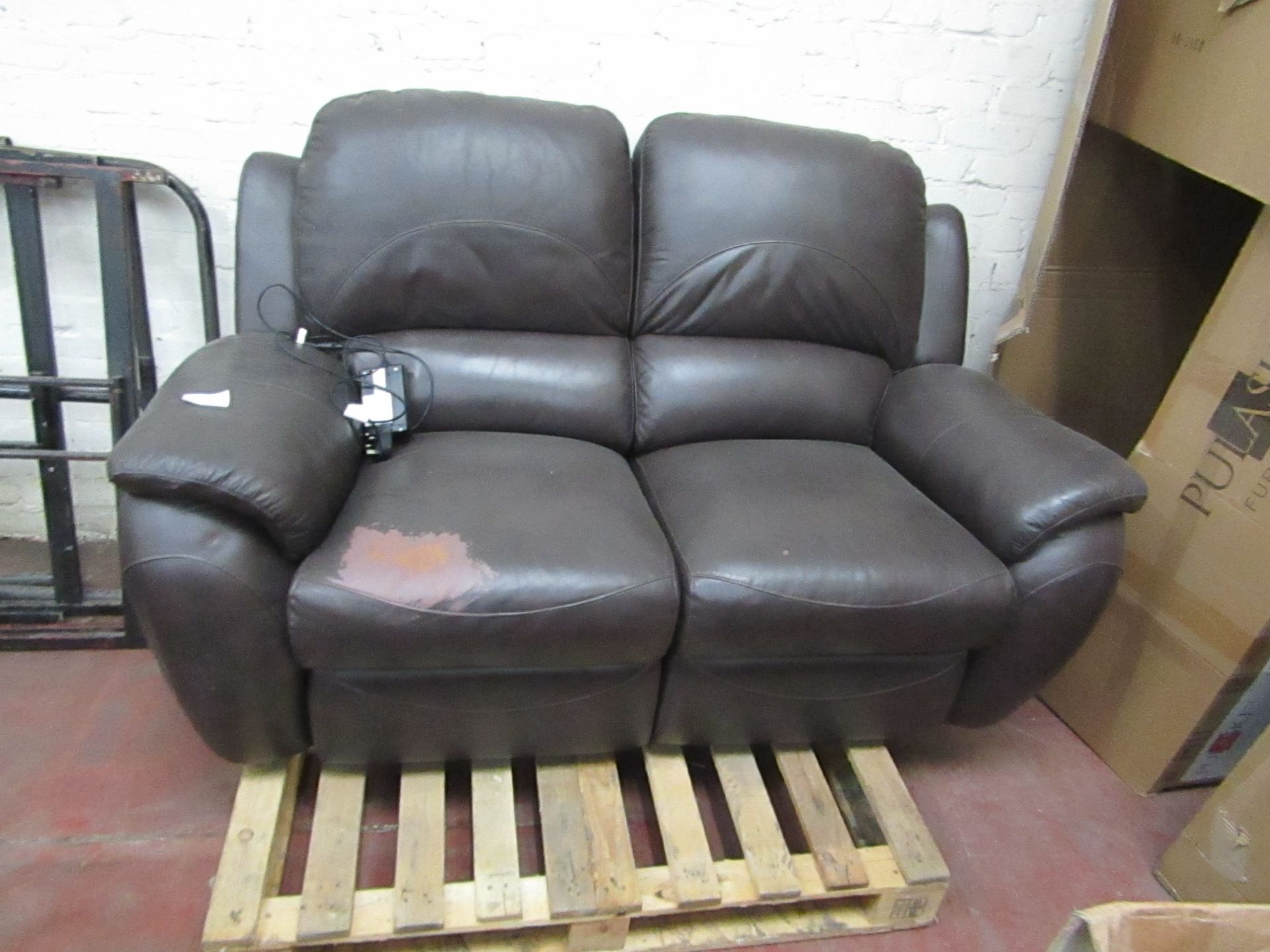 La Z Boy Electric Brown leather reclining sofa, tested working but has damage to the seat