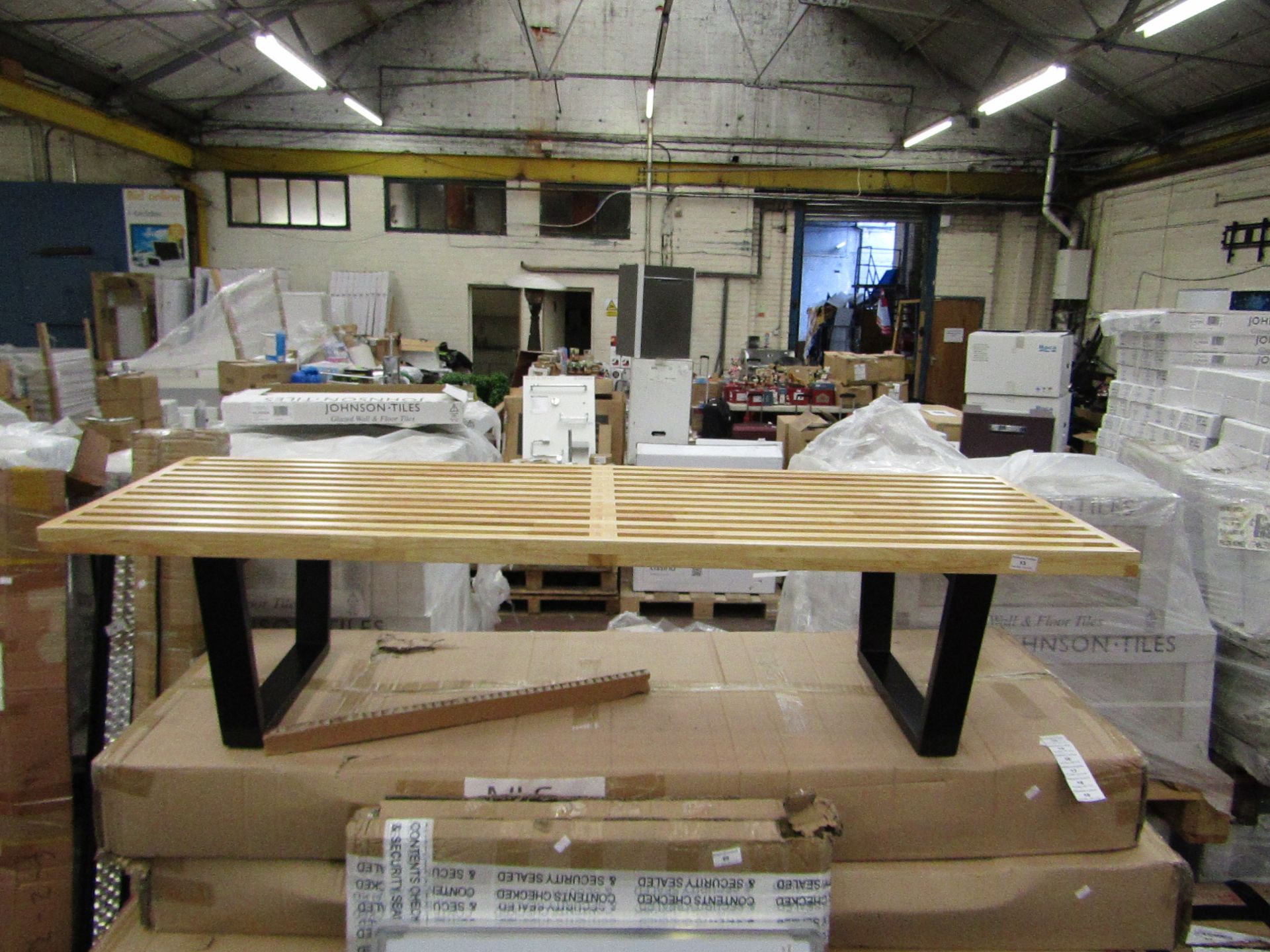 Natural Oakwood affect - out/indoor bench 152cm, boxed.