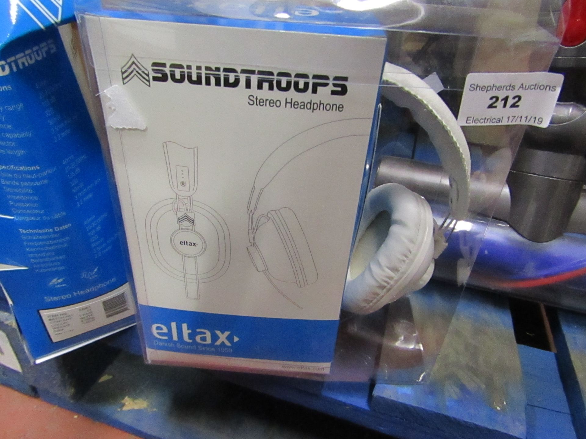 ELTAX - Soundtroops, stereo headphones, untested and packaging slightly damaged.
