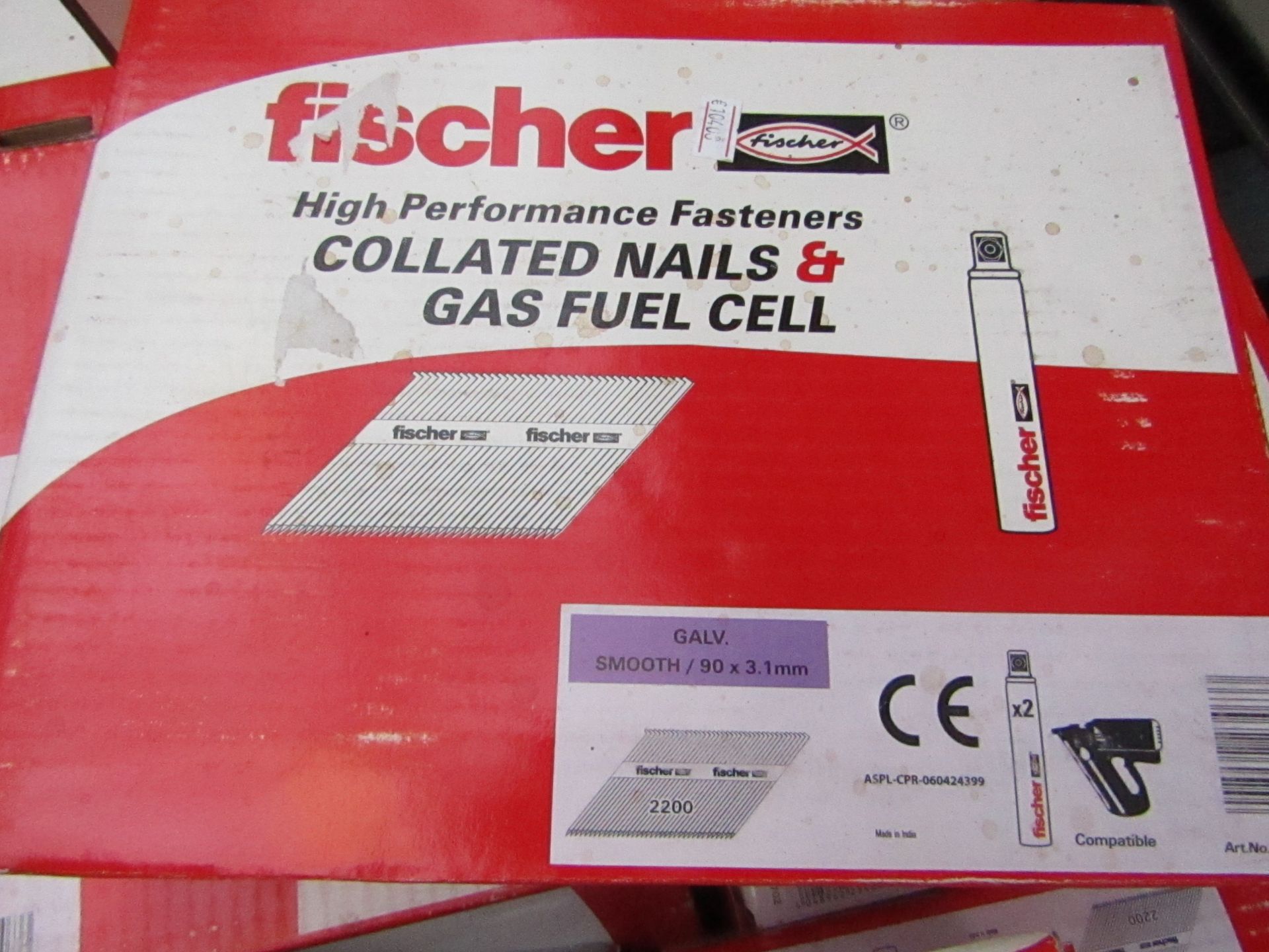 Fischer High Perfromace Collated nails and gas fuel cell sets, includes 2200 90x3.1mm galvanised