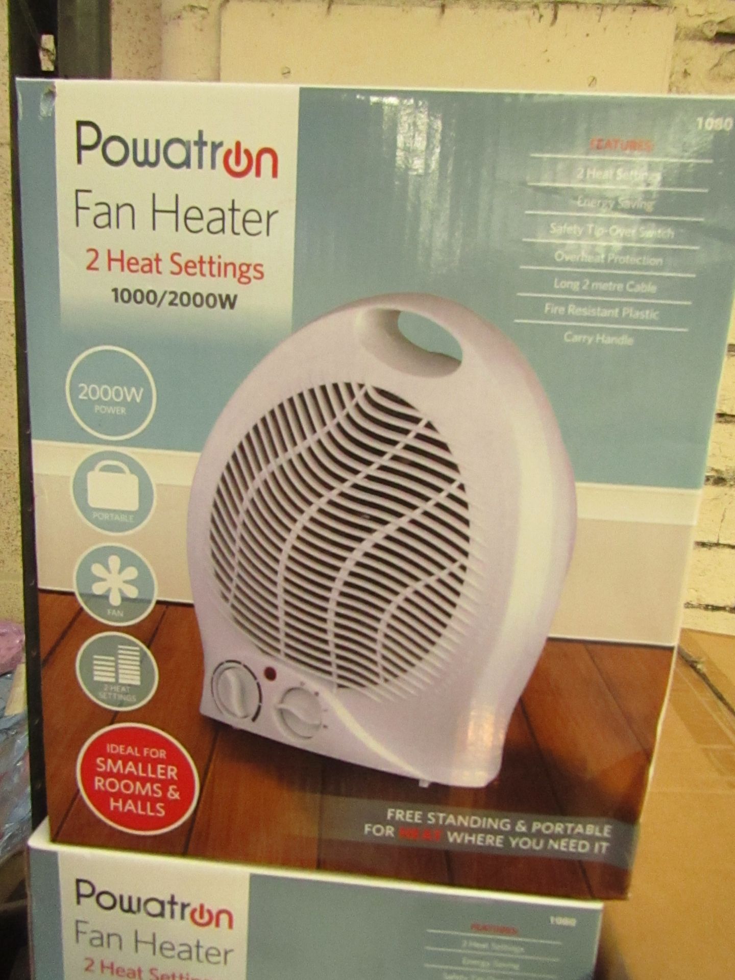 Powertron Fan Heater with 2 Heat Settings.2000w. New & Boxed