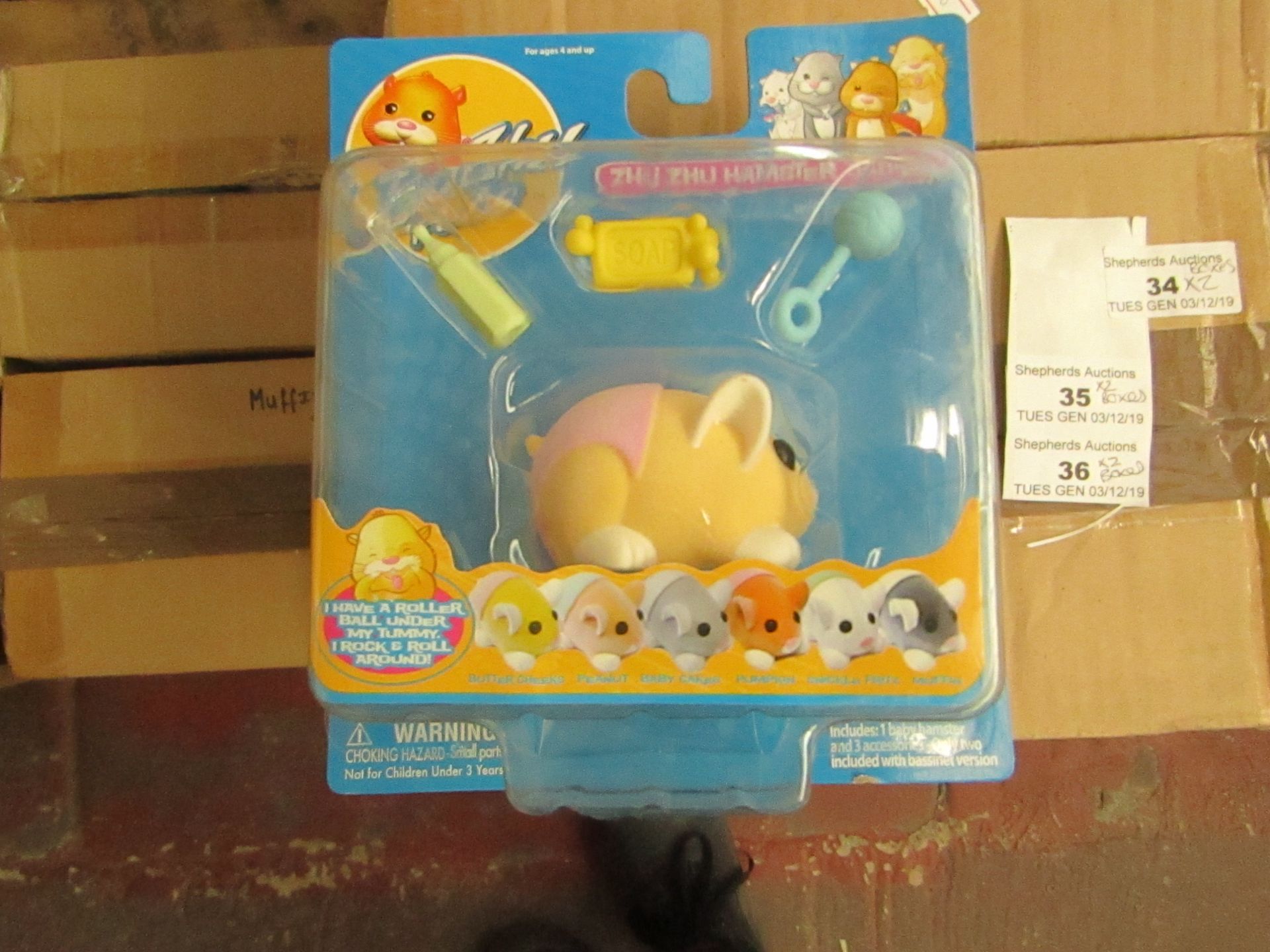 Box of 8 Zhu Zhu Hamster Babies. Includes Baby Hamster & 3 accessories. New & Packaged. Ideal