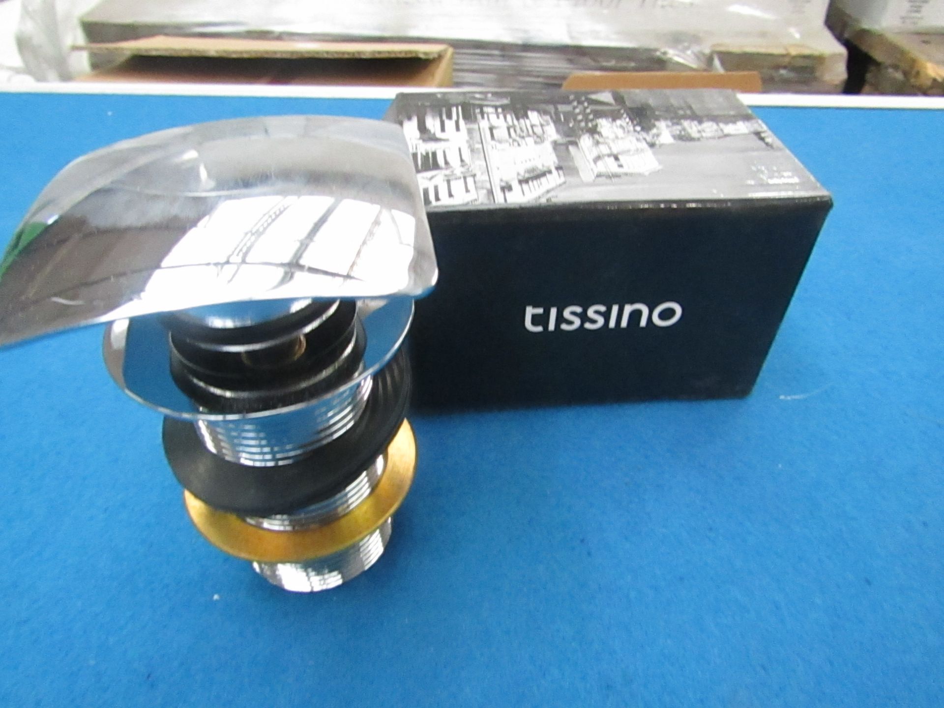 TISSINO - Square basin push waste -1 1/4, new and boxed.