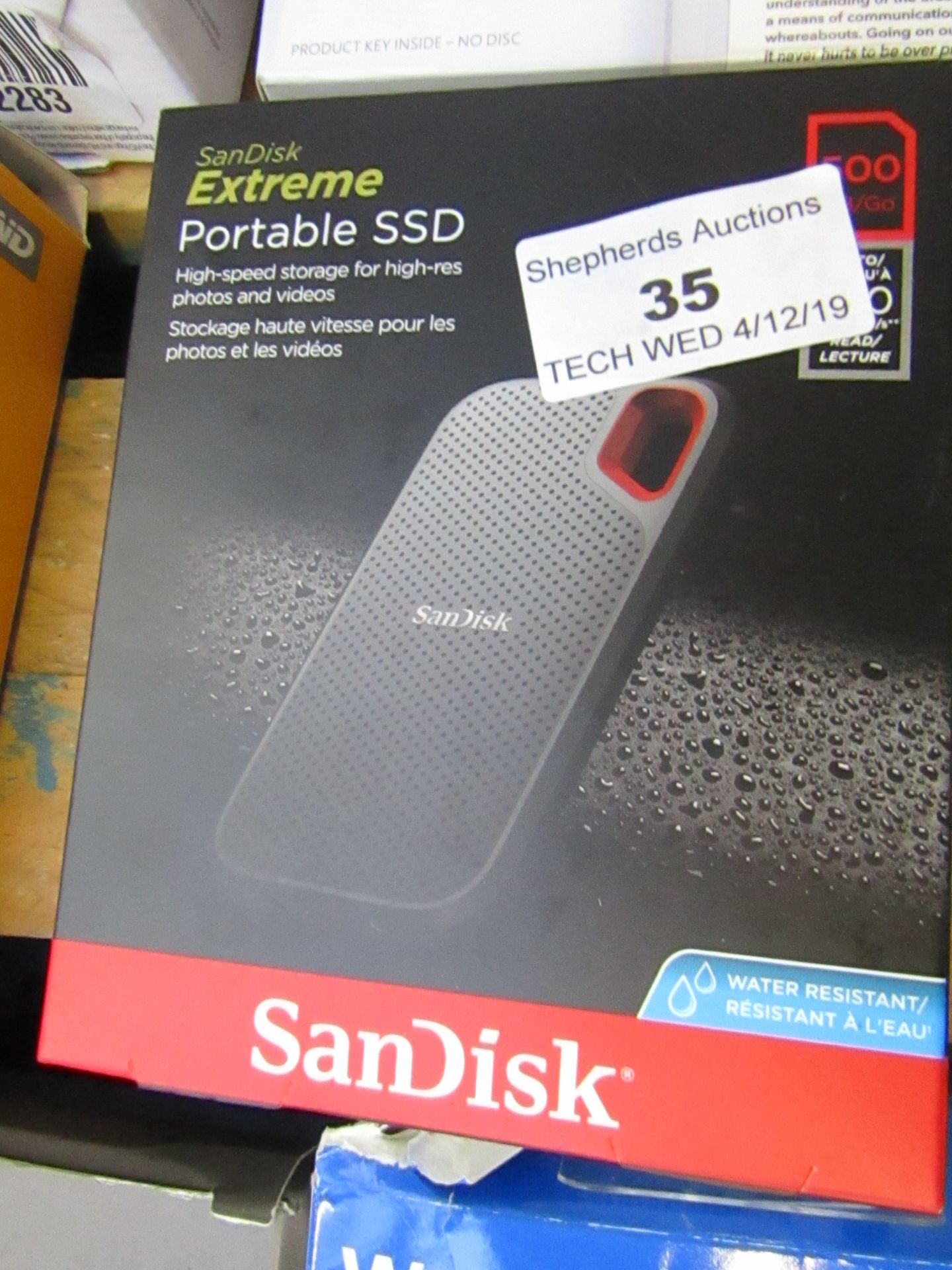 Sandisk Extreme Portable SSD 500GB, boxed and unchecked.