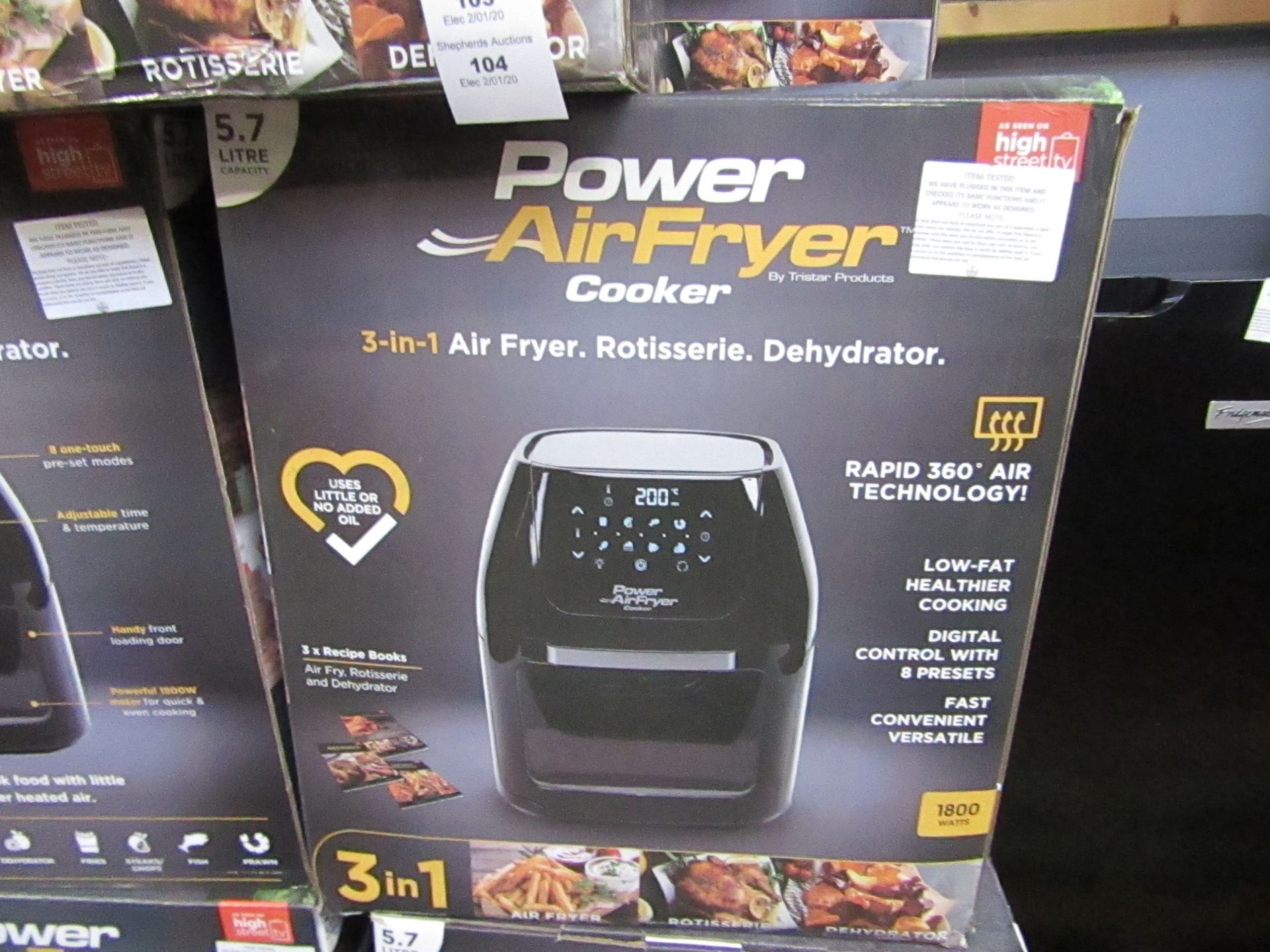 | 1x | power air fryer cooker | tested working and boxed - unchecked for accessories | no online