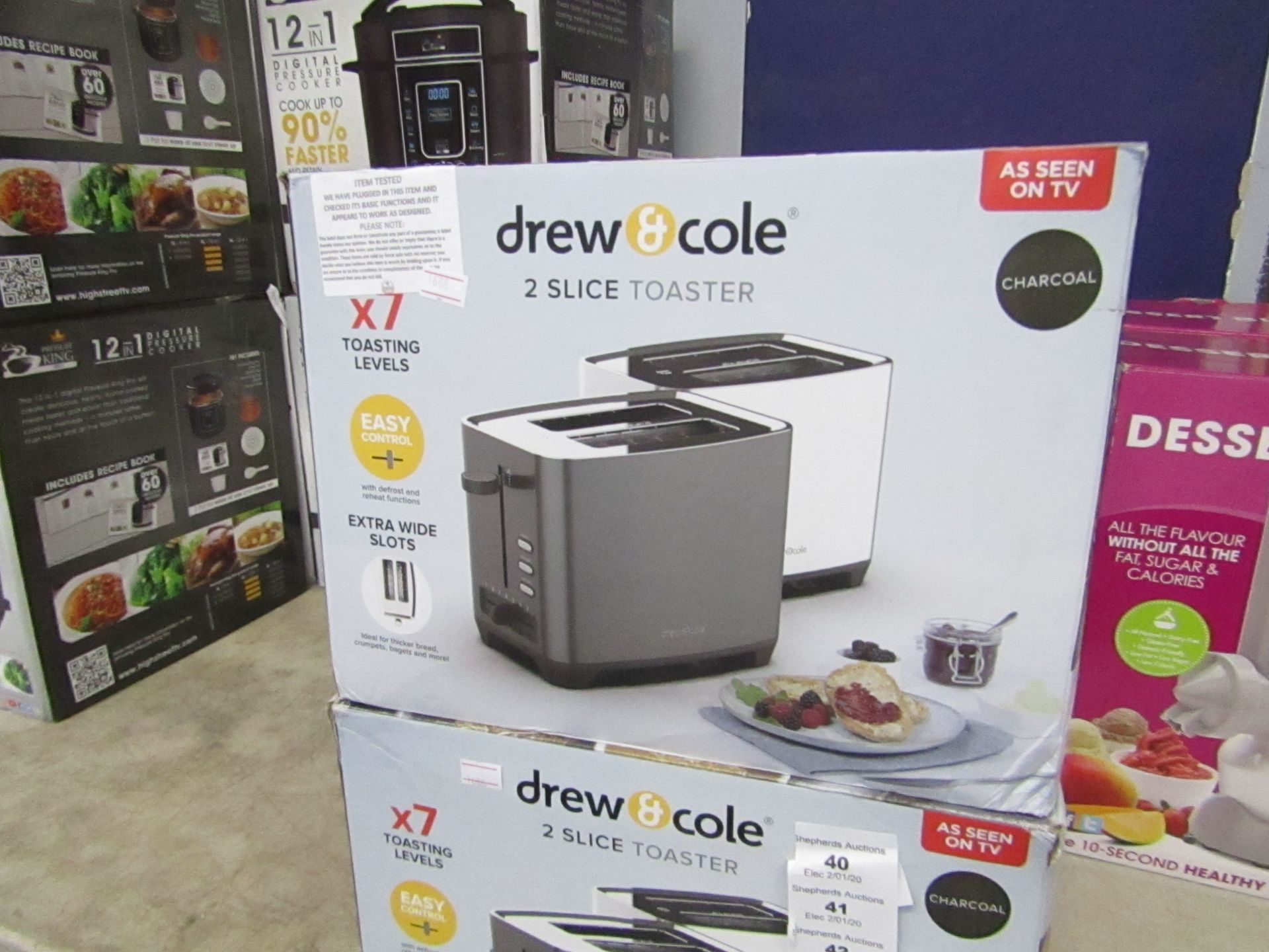 | 1x | drew&cole toaster 2 slice charcoal | tested working and boxed - unchecked for accessories |