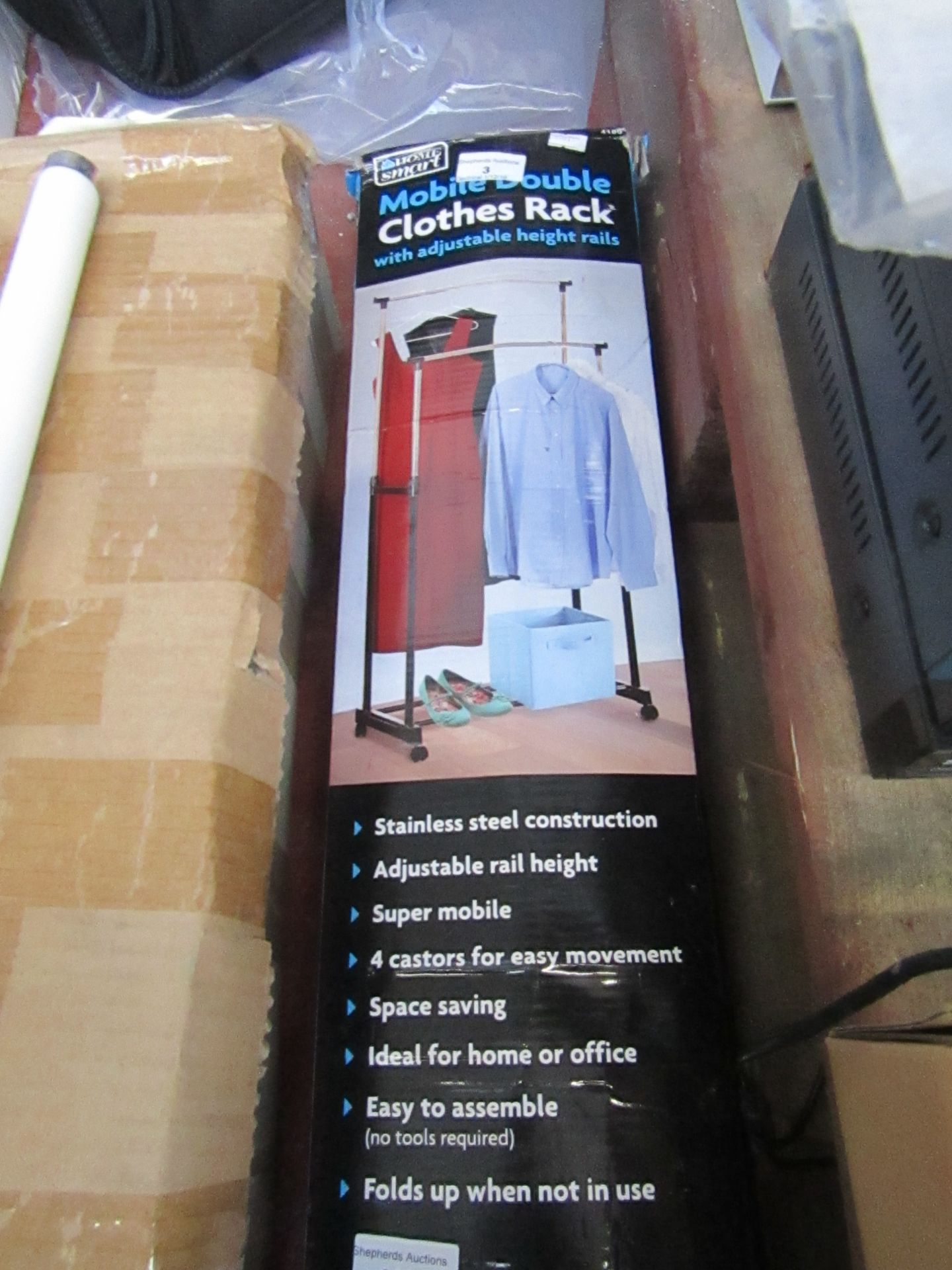 HOME Smart - Mobile Double Clothes Rack, unchecked and boxed.