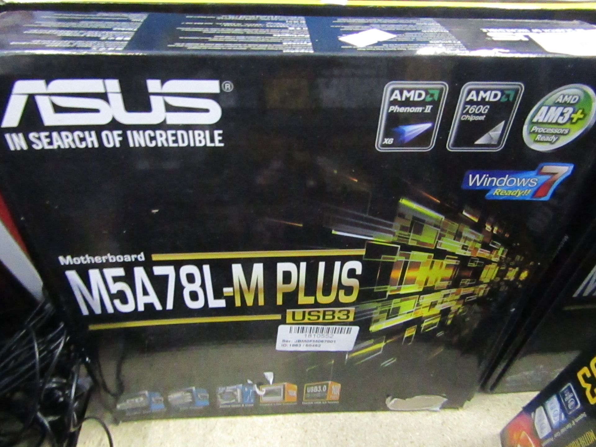 Asus M5A78L-M Plus USB 3 motherboard, untested and boxed.