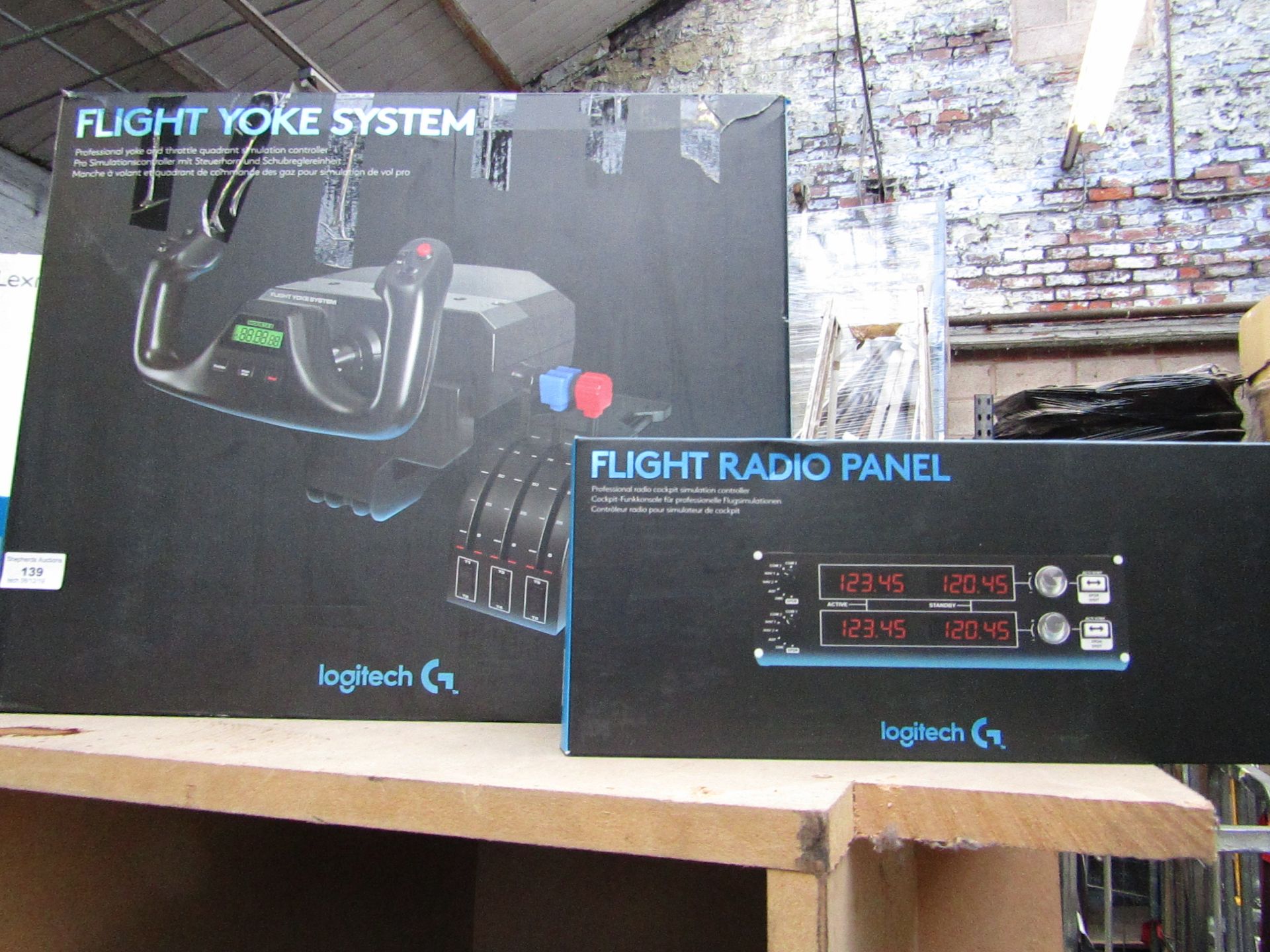 Logitech flight simulator set including; flight yoke system with a radio flight panel, untested