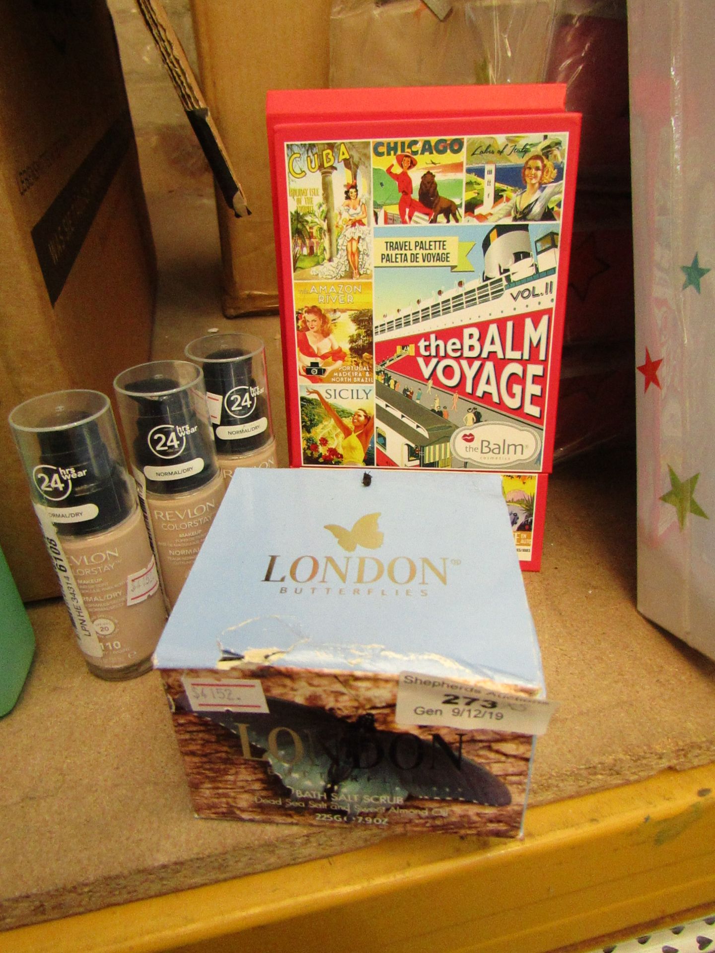 5 Items being 3 x Revlon colourstay ivory makeup & London Butterflies bath salt scrub,& a Travel
