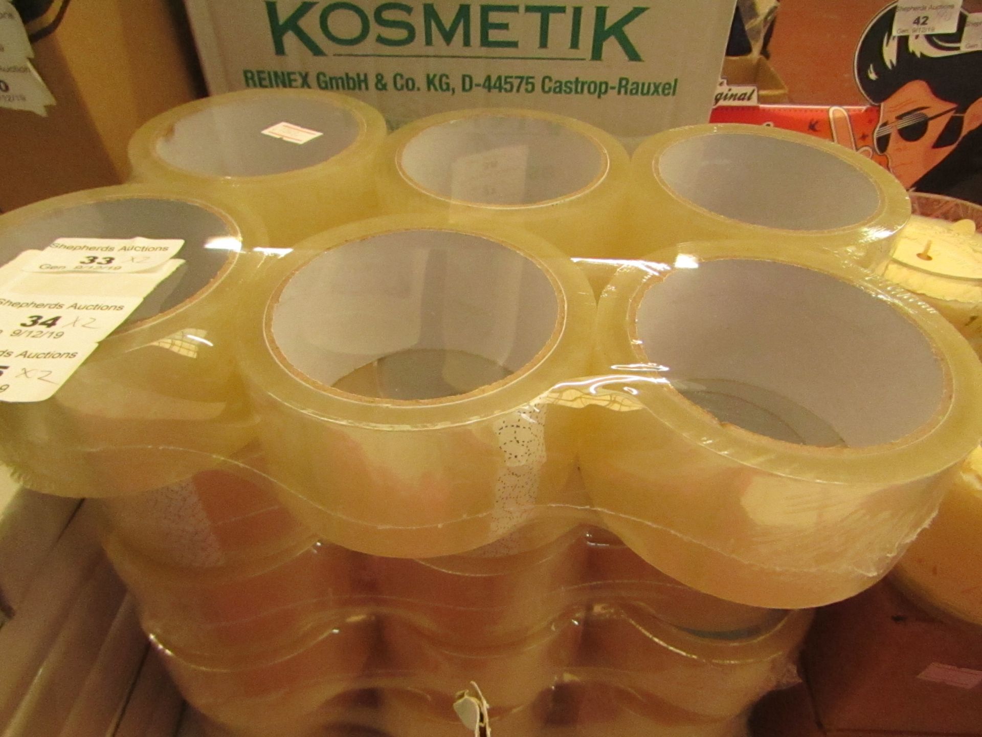 12 Rolls of Clear Parcel Tape. All new & Packaged