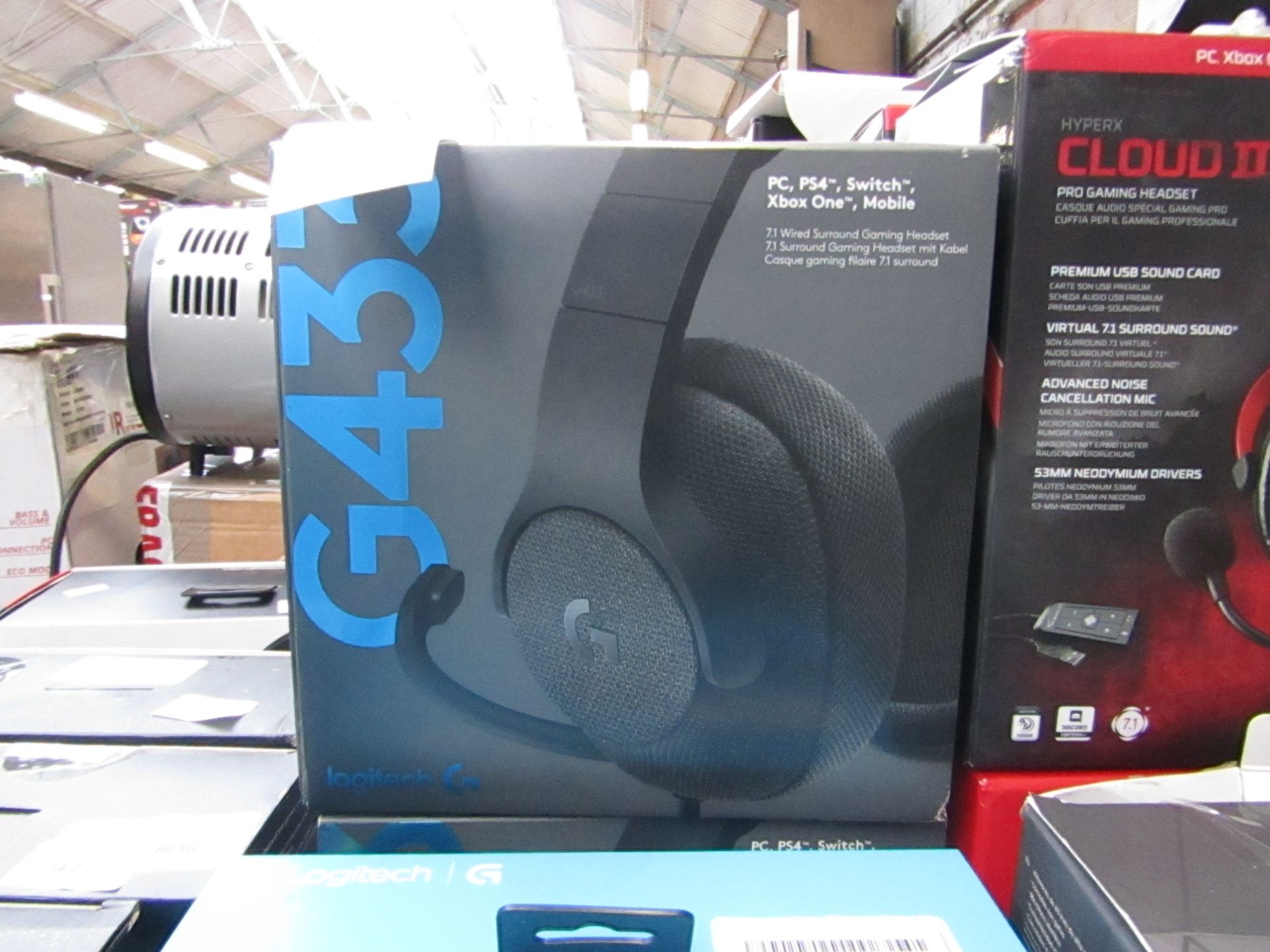 Logitech G433 7.1 wired surround gaming headphones, untested and boxed.