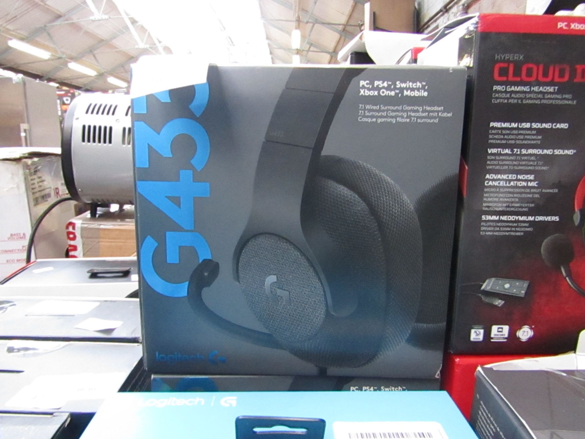 Logitech G433 7.1 wired surround gaming headphones, untested and boxed.