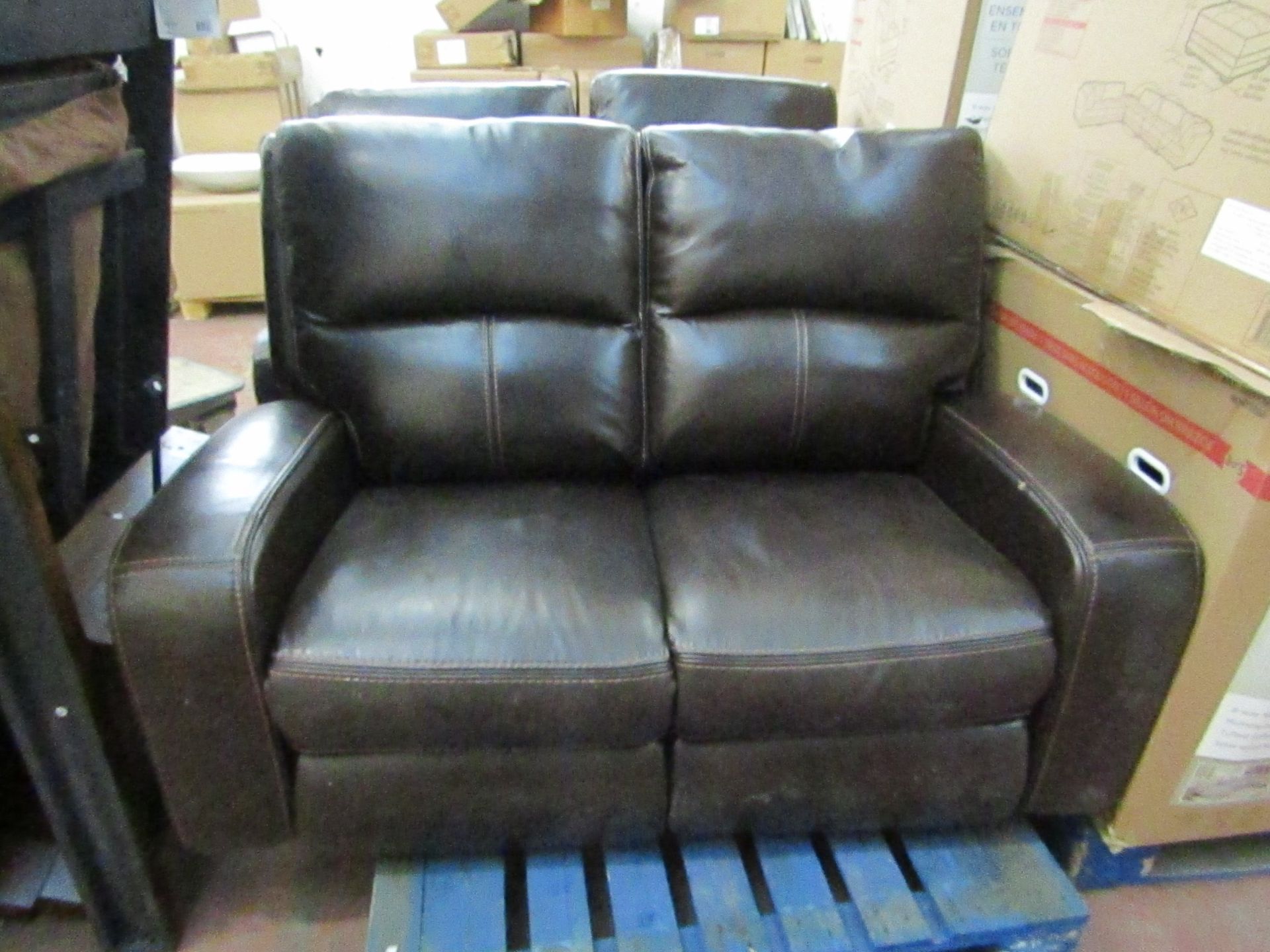 Zach 2 Seater Brown Leather Power Recliner Sofa RRP £929.89, has a small tear to inside left arm