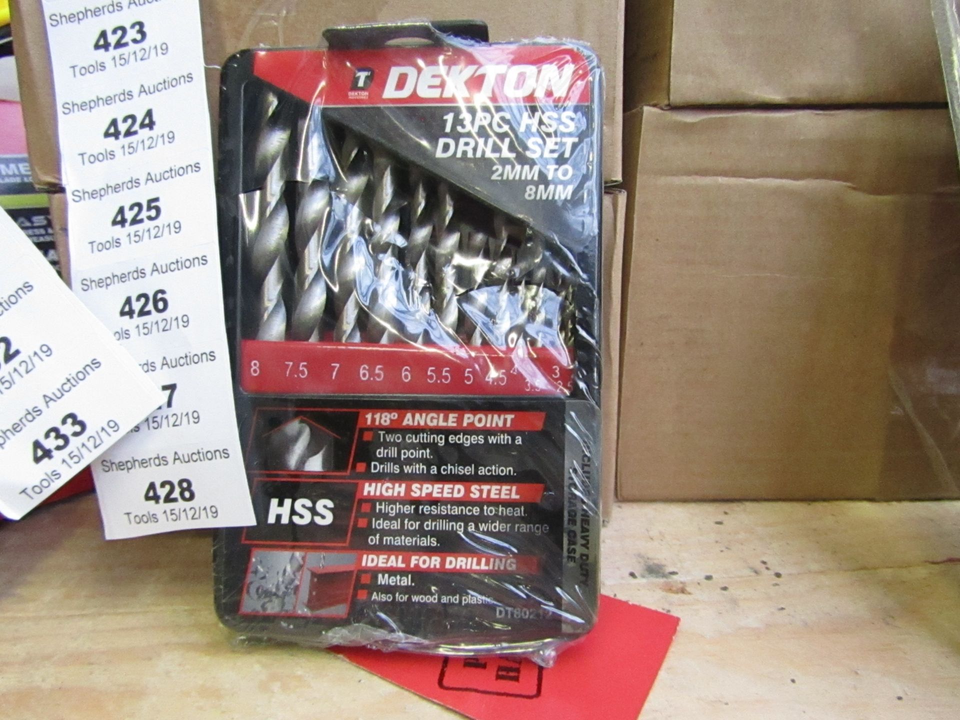 Dekton 13 piece HSS drill bit set, new in carry case.