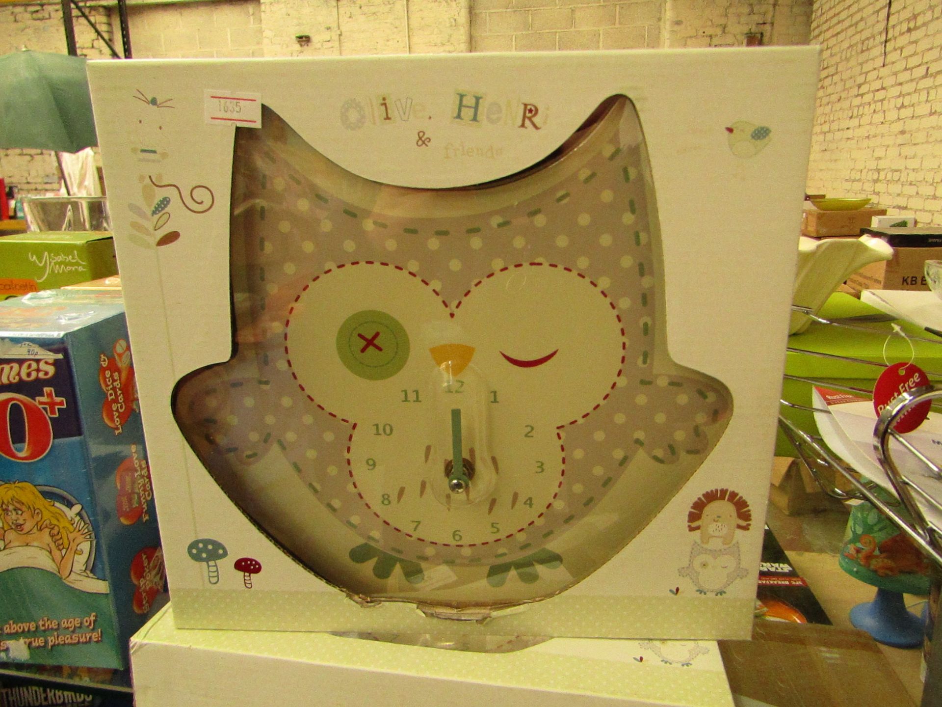 Olive, Henry & Friends Owl Clock. Boxed
